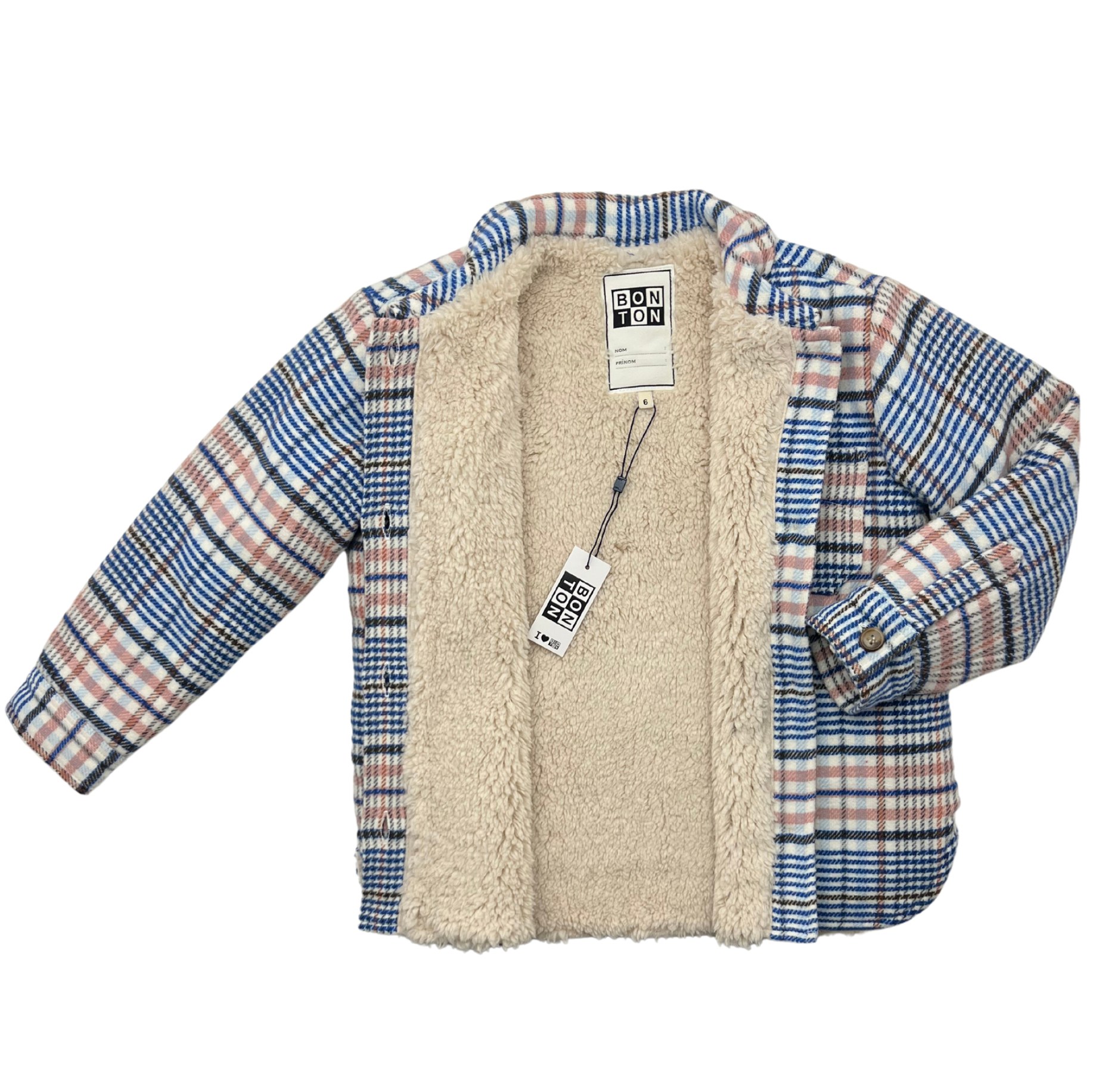BONTON - Pink checked lined overshirt jacket - 6 years old