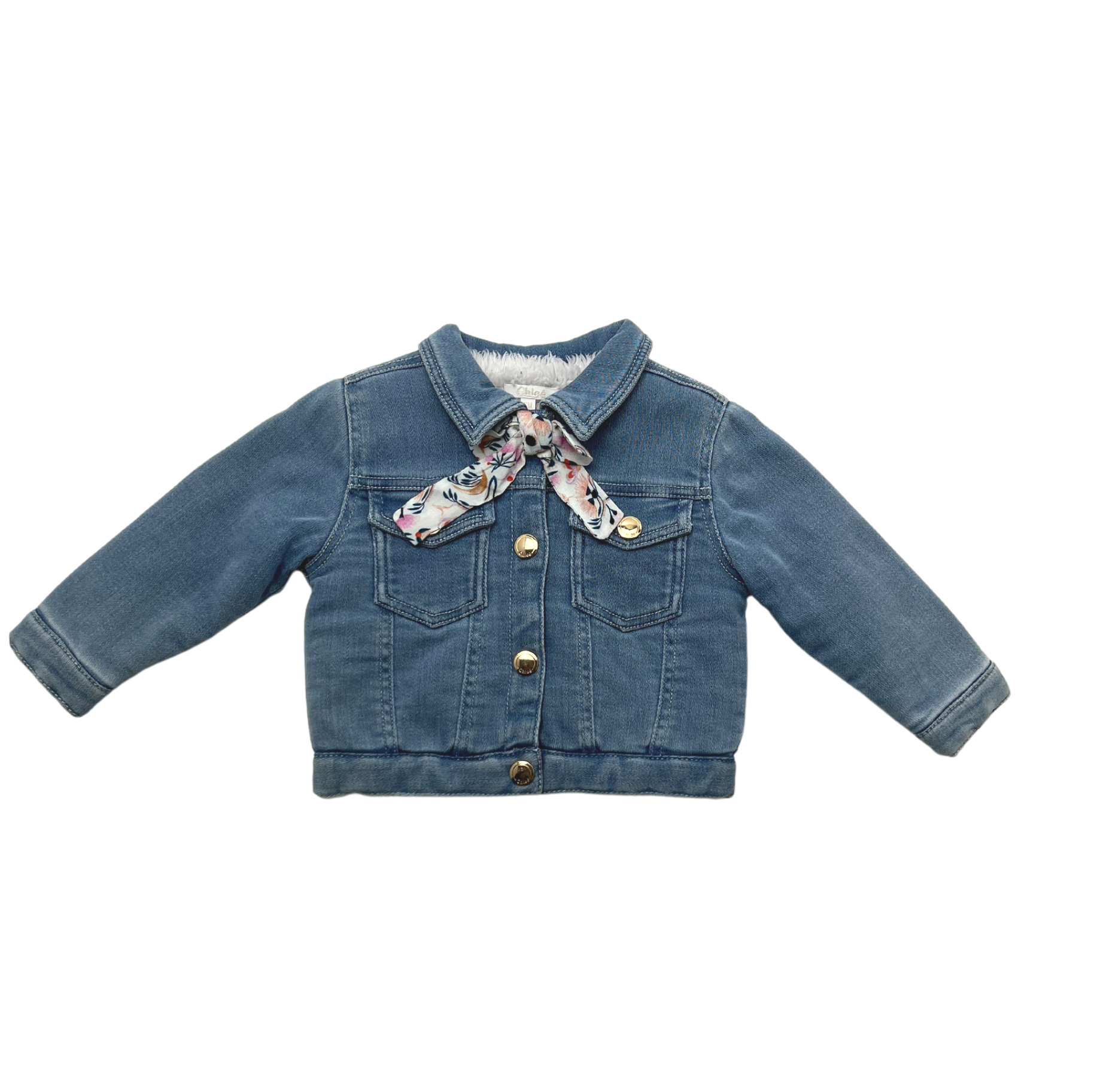 CHLOÉ - Veste en jean doublée fourrure - 6 mois