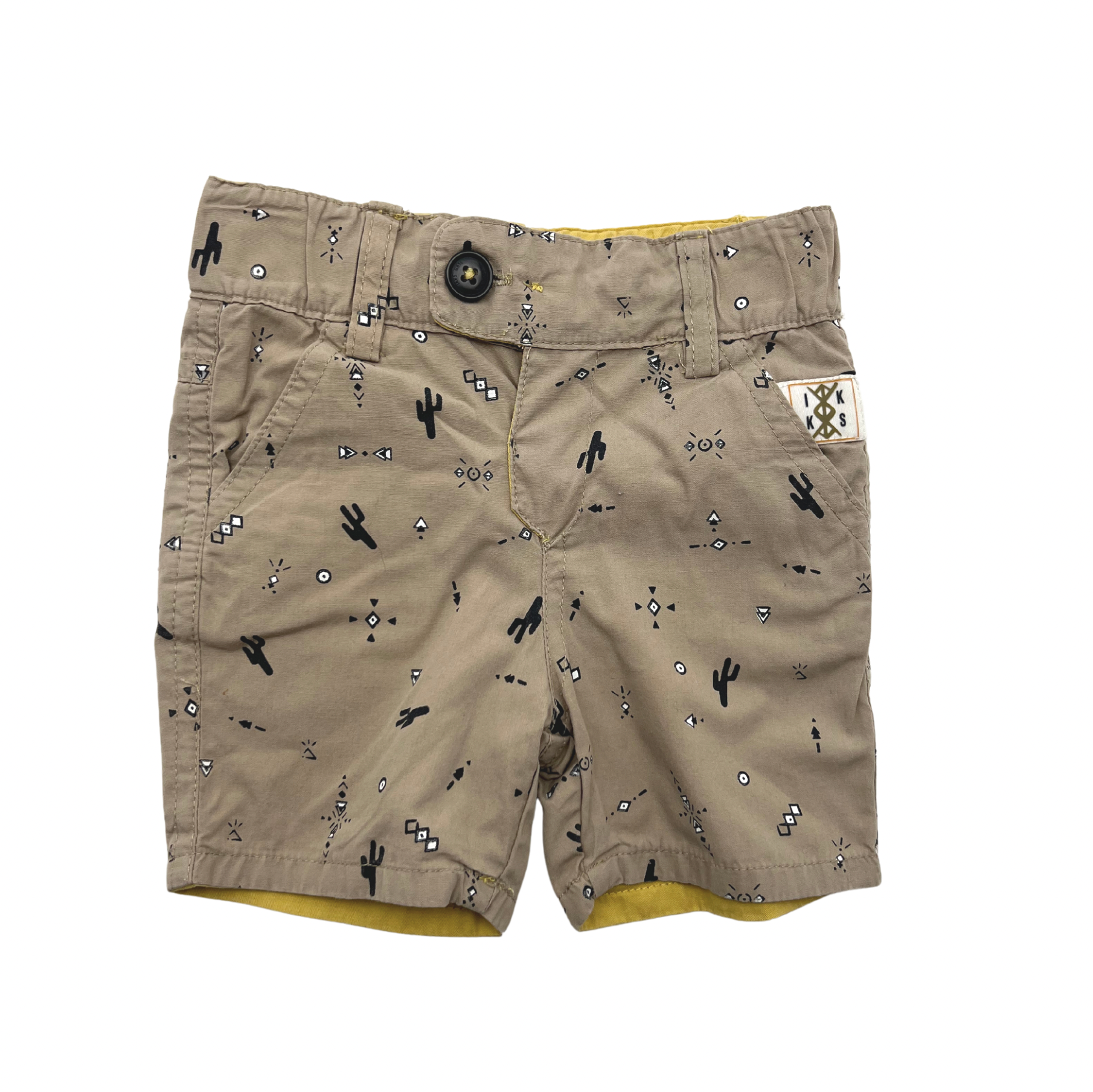 IKKS - Bermuda Reversible Jaune/Beige avec cactus - 3 mois