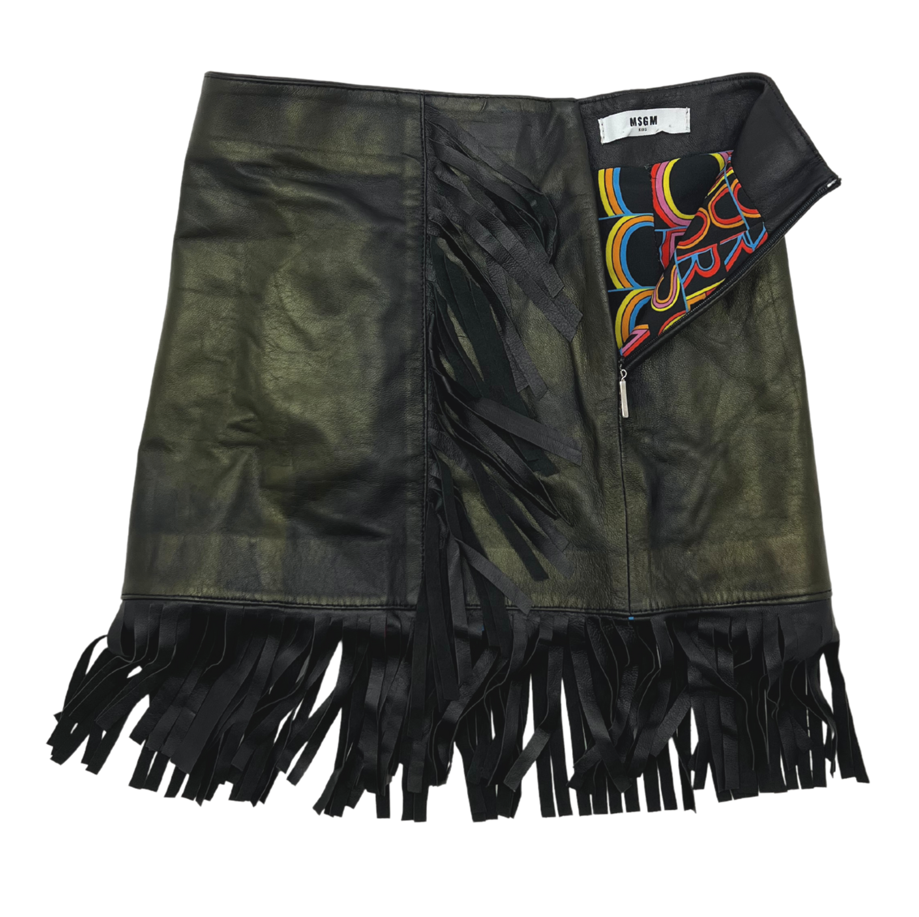 MSGM - Schwarzer Lederrock mit Fransen - 8 Jahre alt