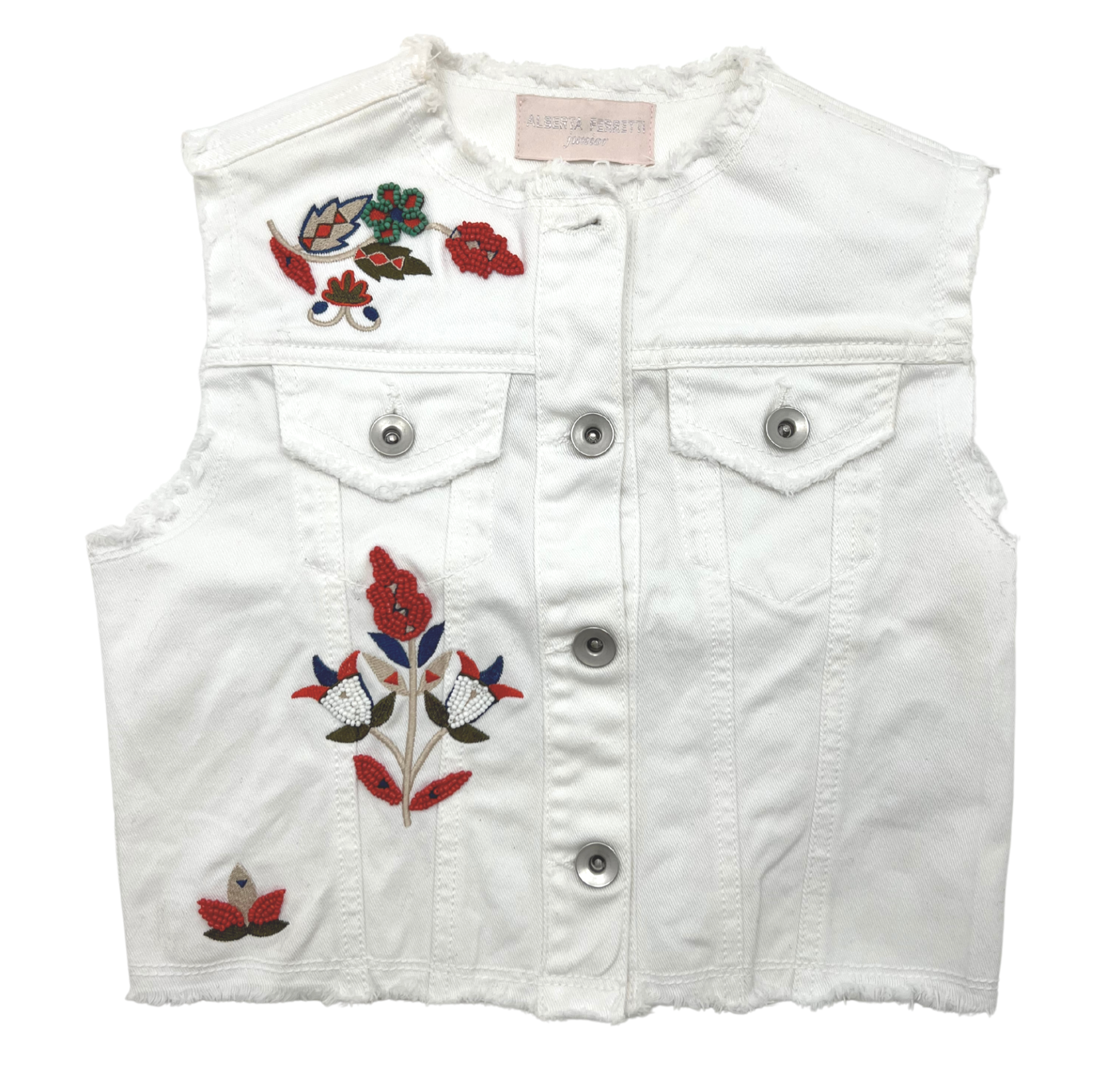 ALBERTA FERRETTI - Sleeveless denim jacket with embroidery & pearls - 8 years old