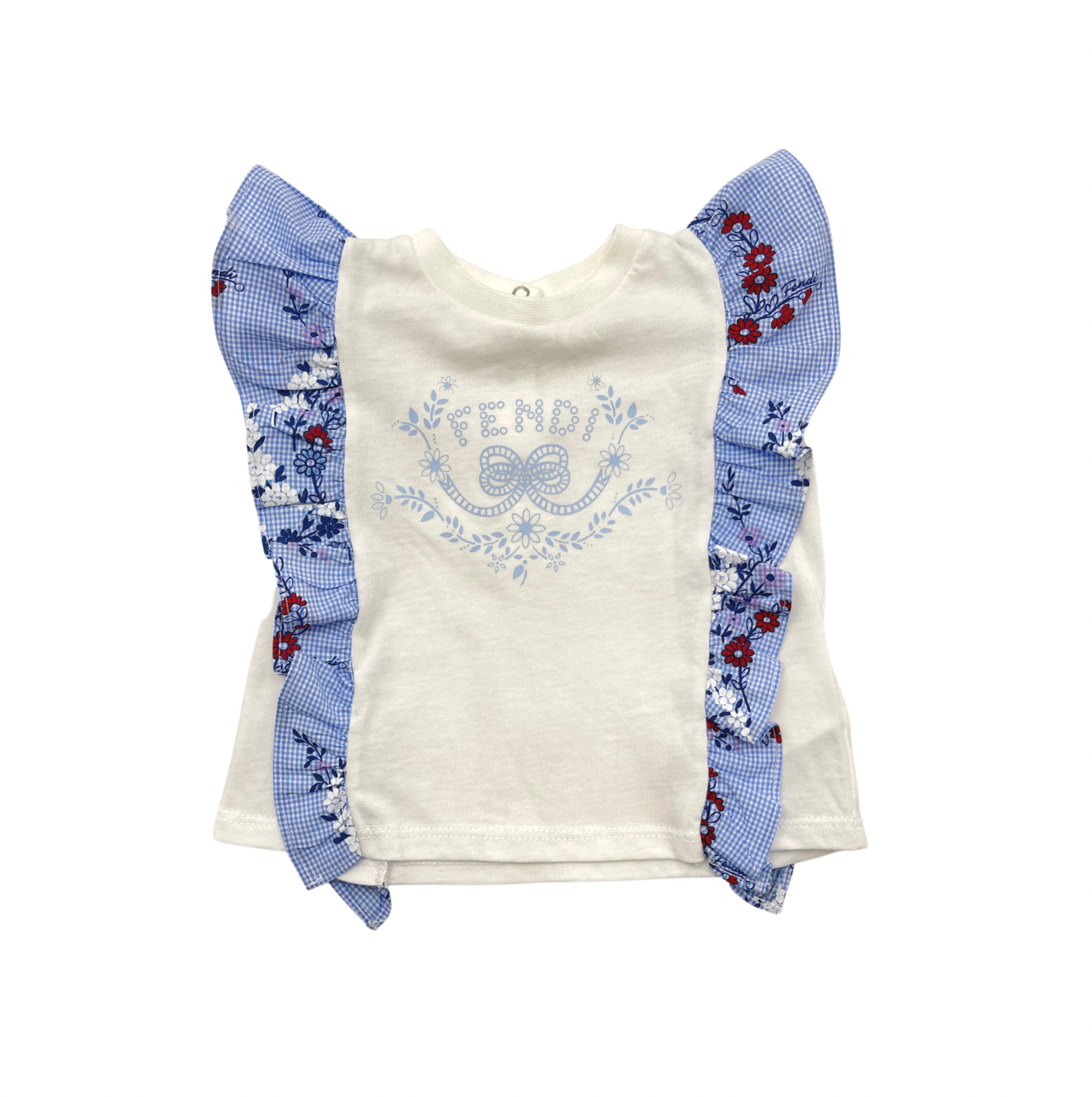 FENDI - Top à volants vichy et motifs fleuris - 3 mois