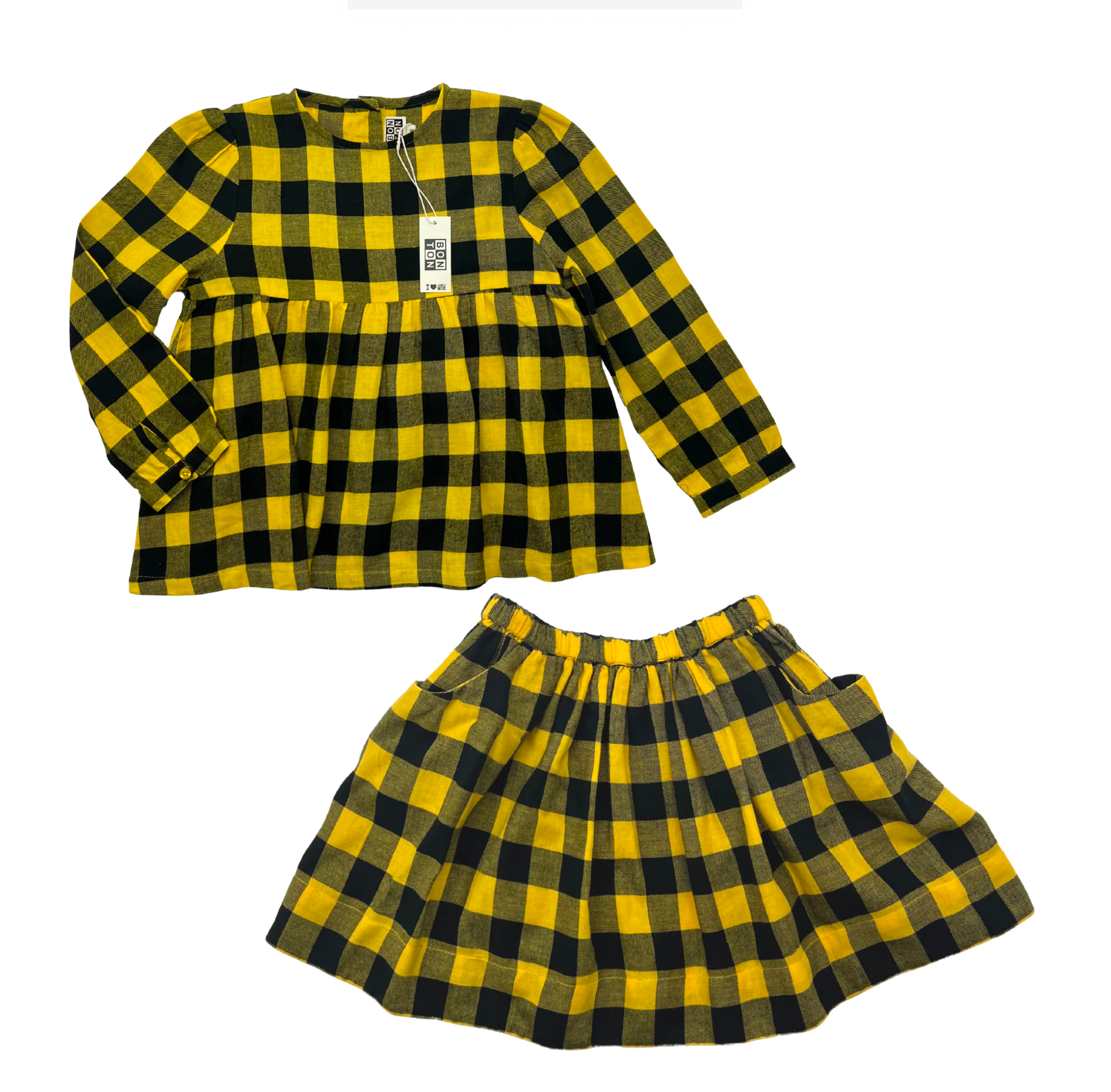BONTON - Yellow checked blouse & skirt set - 6 years old