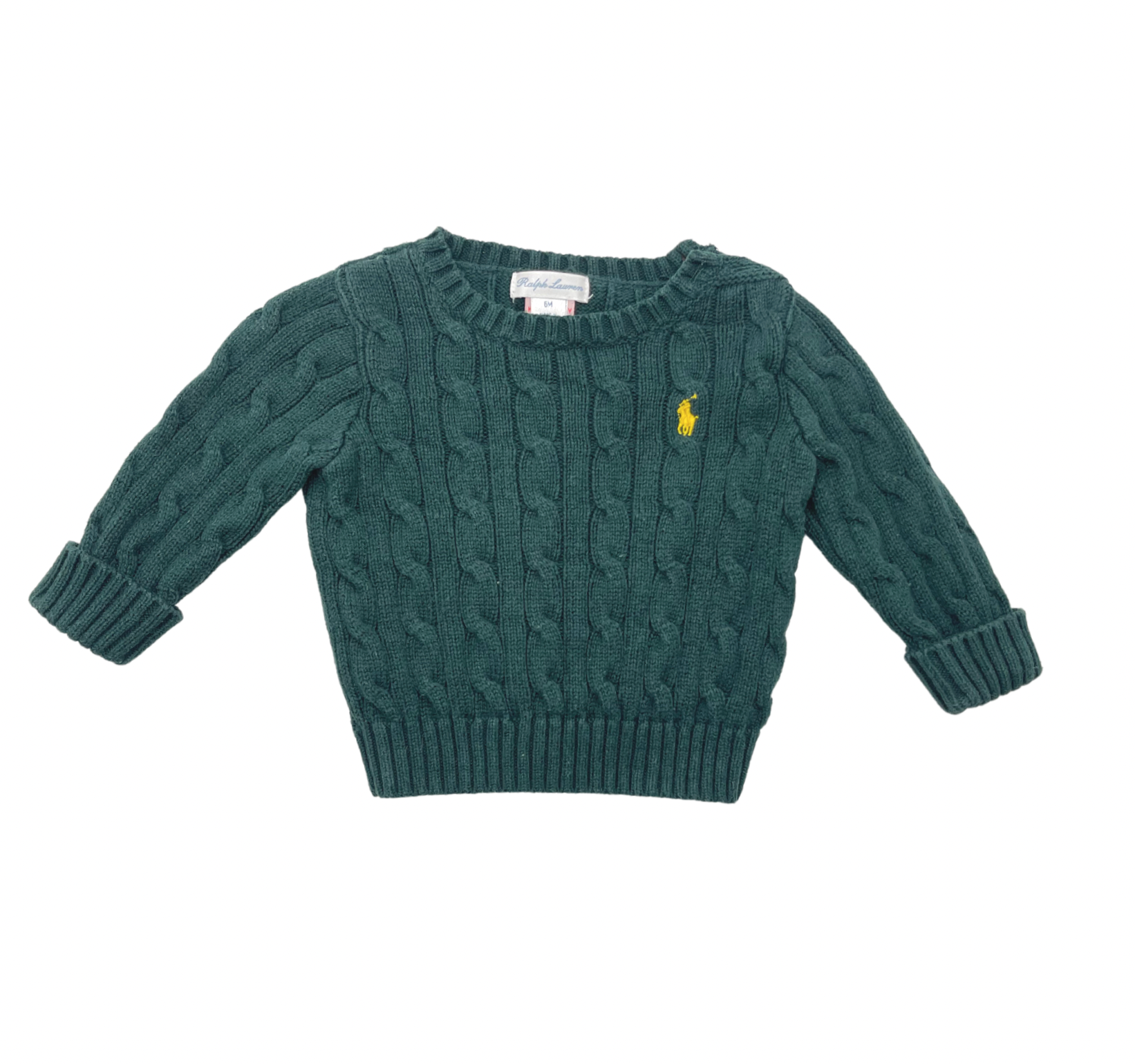 RALPH LAUREN - Zopfstrickpullover aus grüner Baumwolle - 6 Monate