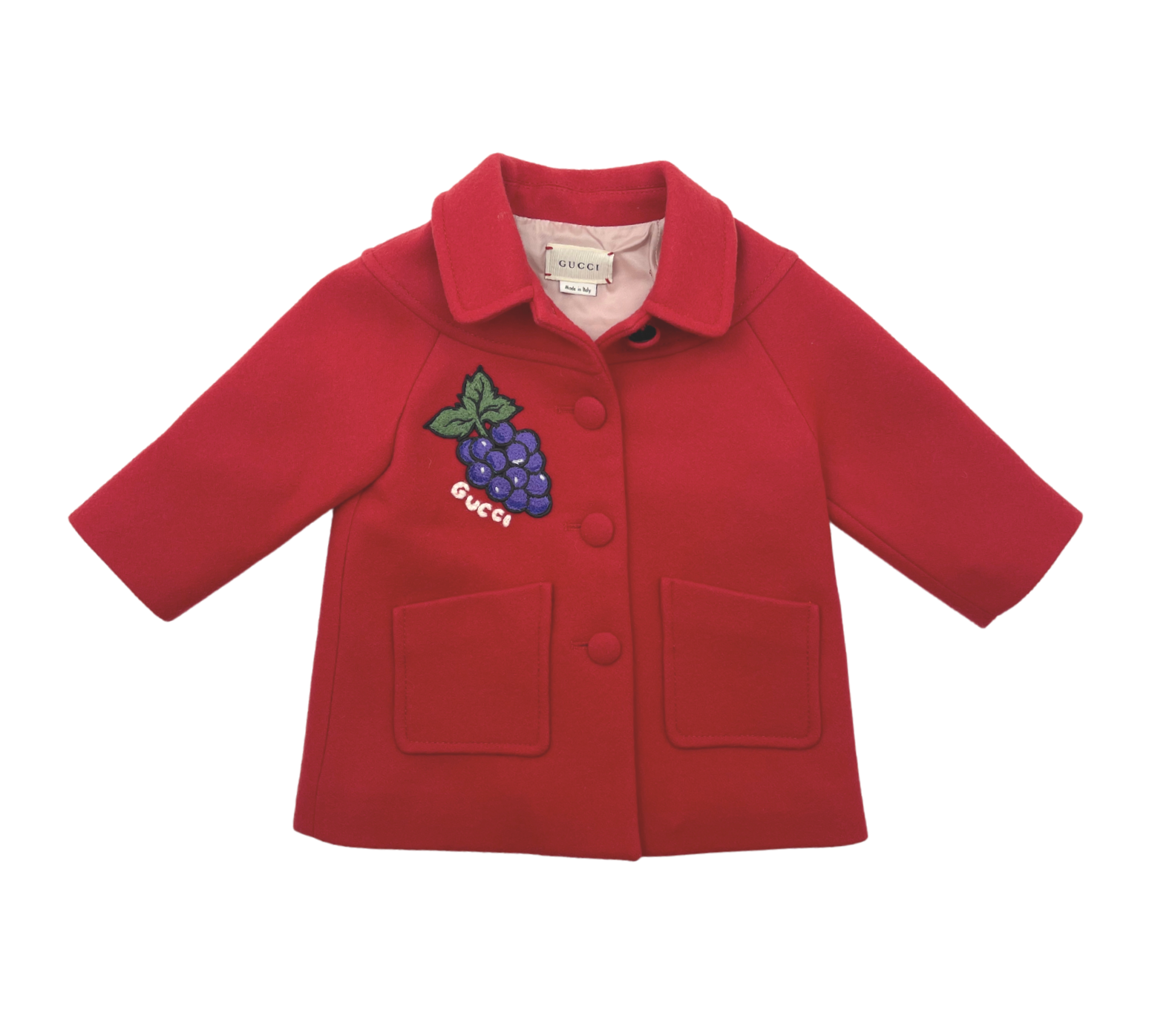GUCCI - Manteau en laine rouge "grappes" - 6/9 mois