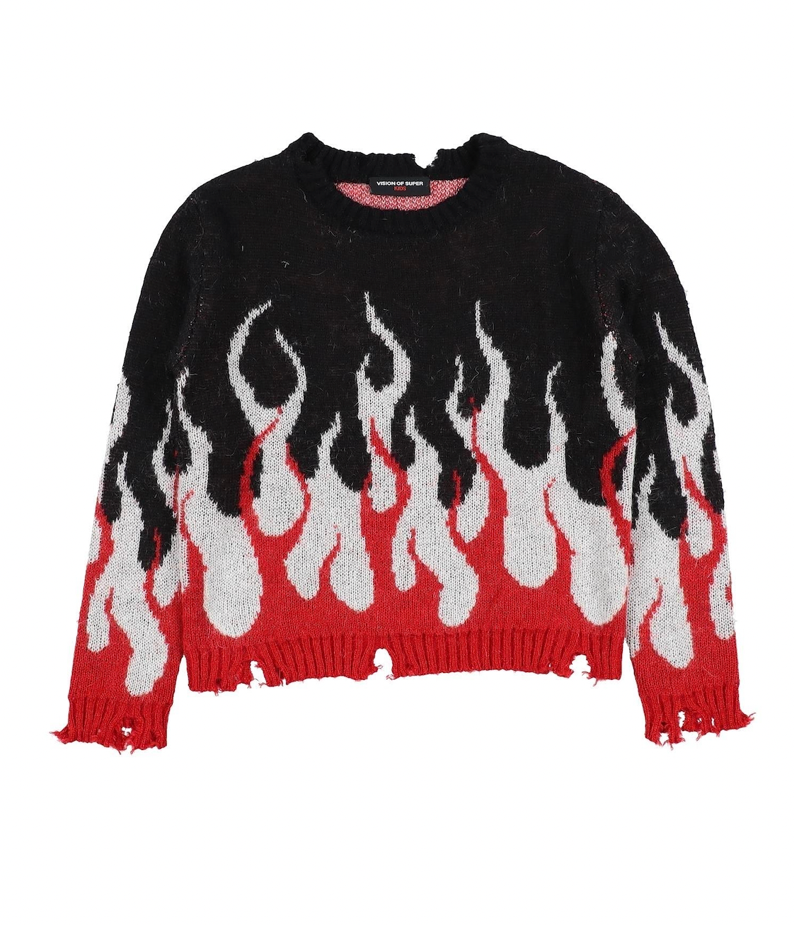 VISION OF SUPER - Schwarzer Pullover mit roten und weißen Flammen - 12 Jahre alt