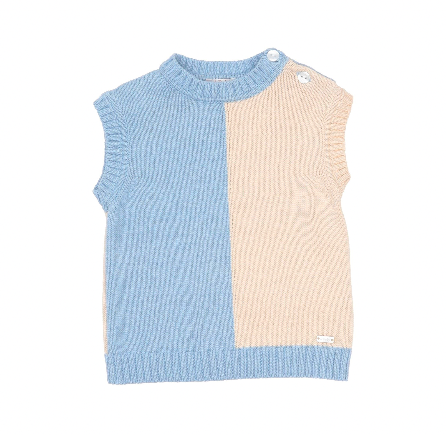 DAS BABY - Blau-weißer ärmelloser Baumwollpullover - 6 Monate