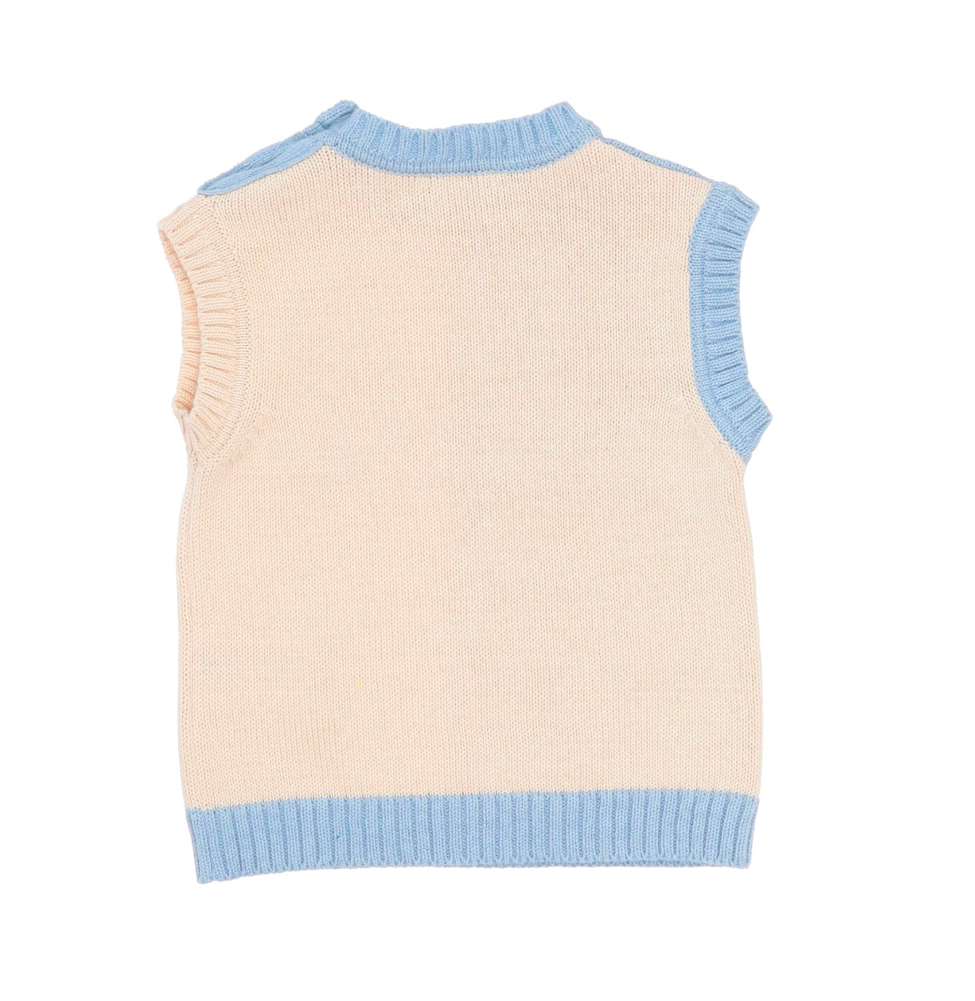 DAS BABY - Blau-weißer ärmelloser Baumwollpullover - 6 Monate