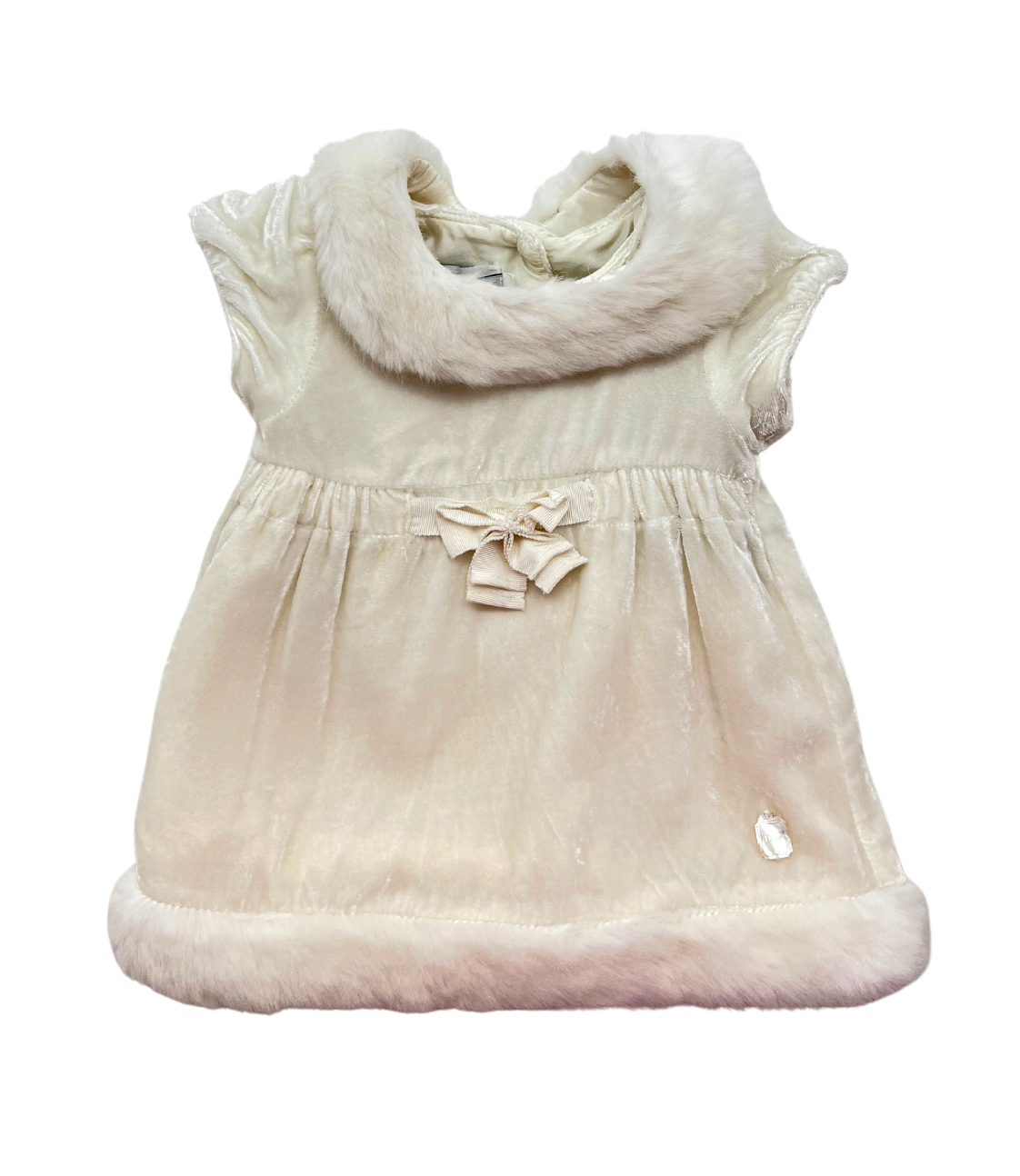 BABY DIOR - Ecru silk and faux fur dress - 3 months