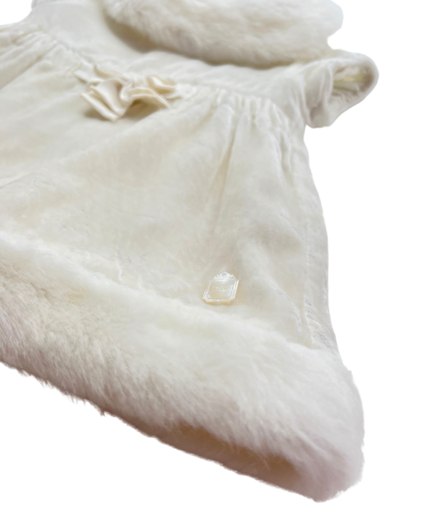 BABY DIOR - Ecru silk and faux fur dress - 3 months