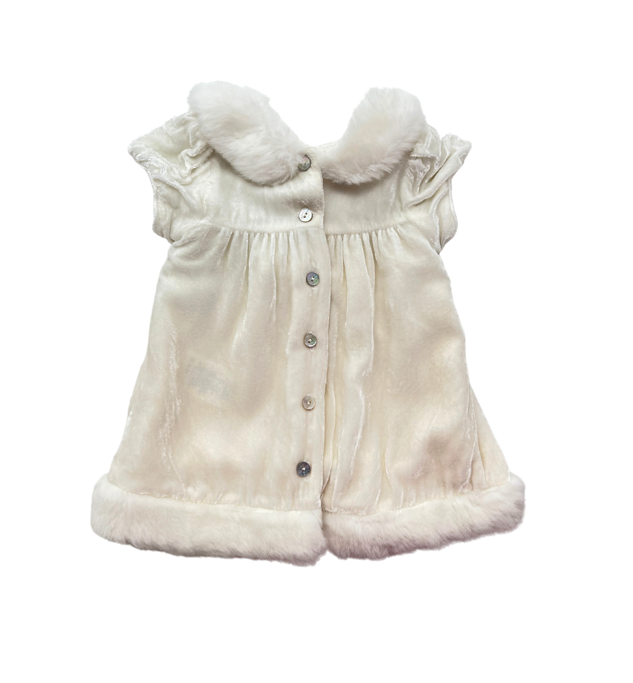 BABY DIOR - Ecru silk and faux fur dress - 3 months