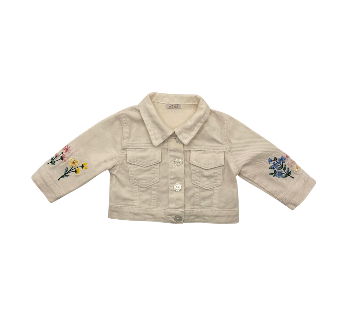 THE BABY - White denim jacket with floral embroidery - 6 months