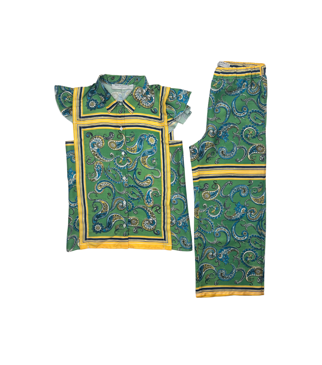 PHILOSOPHY DI LORENZO SERAFINI - Grünes und gelbes Hosen- und Blusenset - 10/12 Jahre