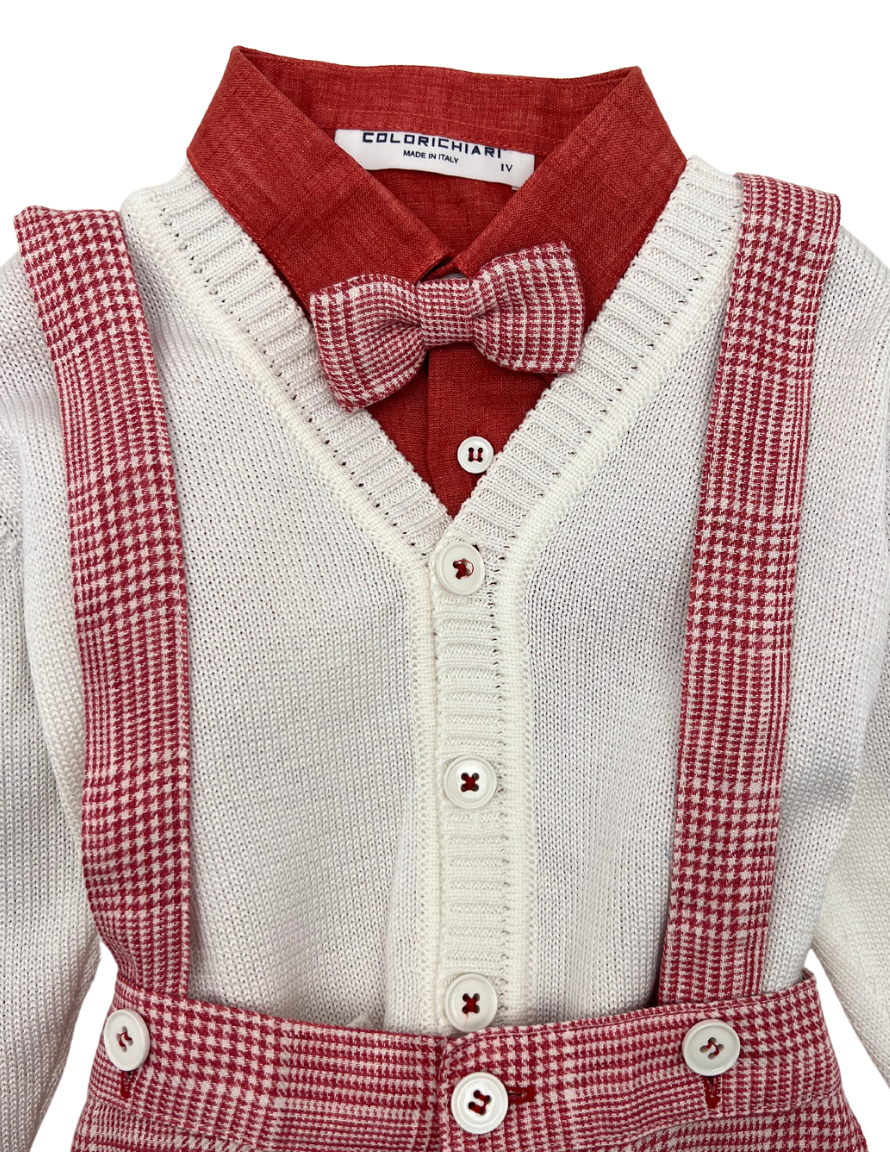 COLORICHIARI - Ensemble salopette, chemise, pull & noeud papillon - 12/18 mois