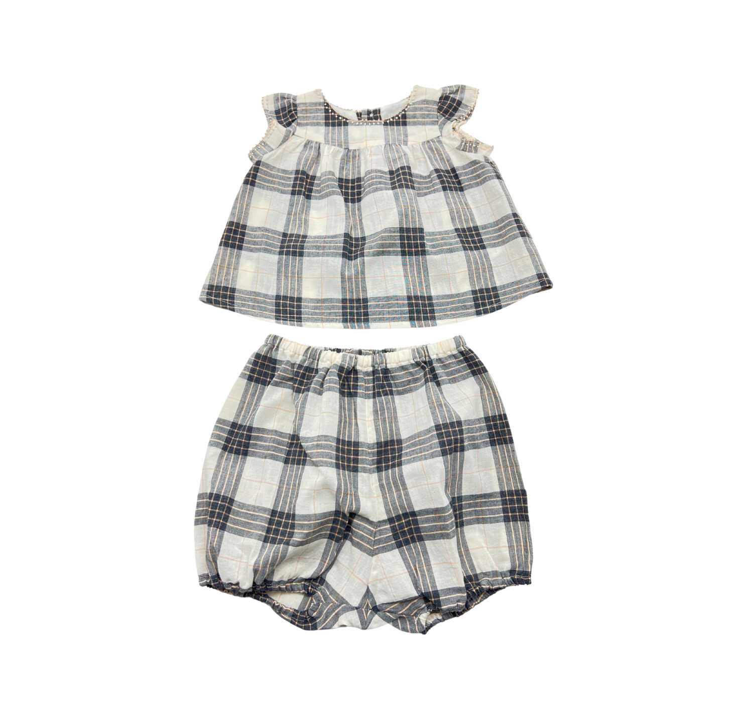 BONPOINT - Beige, grau & rosa kariertes Set - 3 Monate