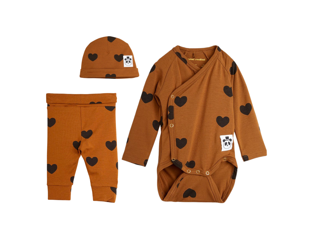 MINI RODINI - Ensemble body, leggings & bonnet coeur - 1/4 mois