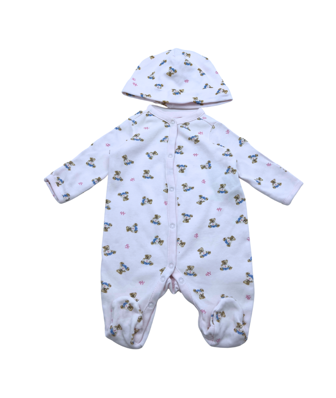 RALPH LAUREN - Pink teddy bear jumpsuit & hat - Newborn (0 months)