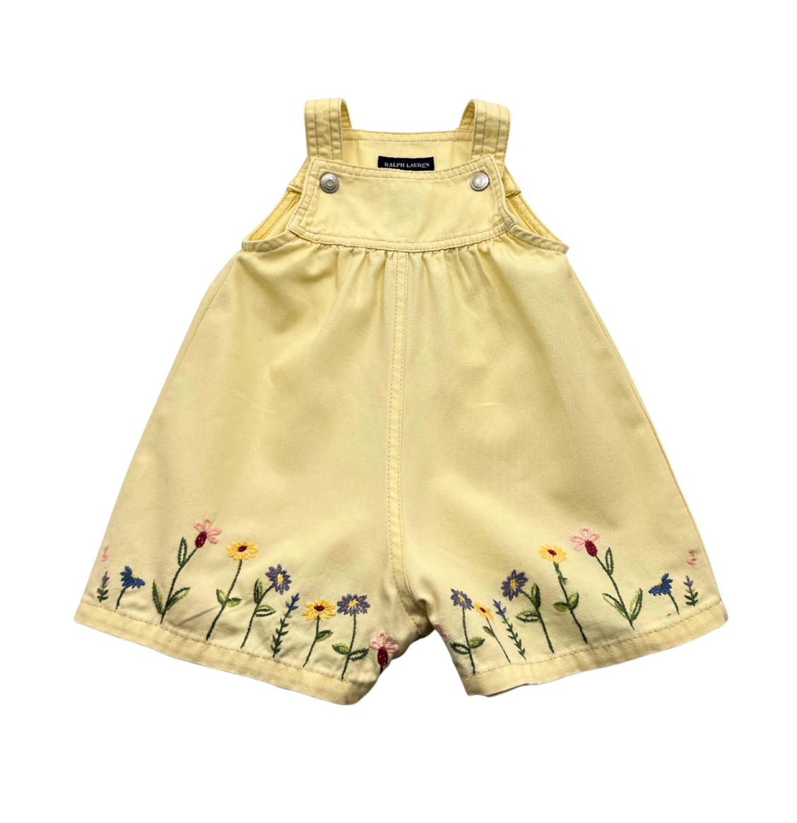 RALPH LAUREN - Gelbe Latzhose mit Blumenstickerei - 6/12 Monate