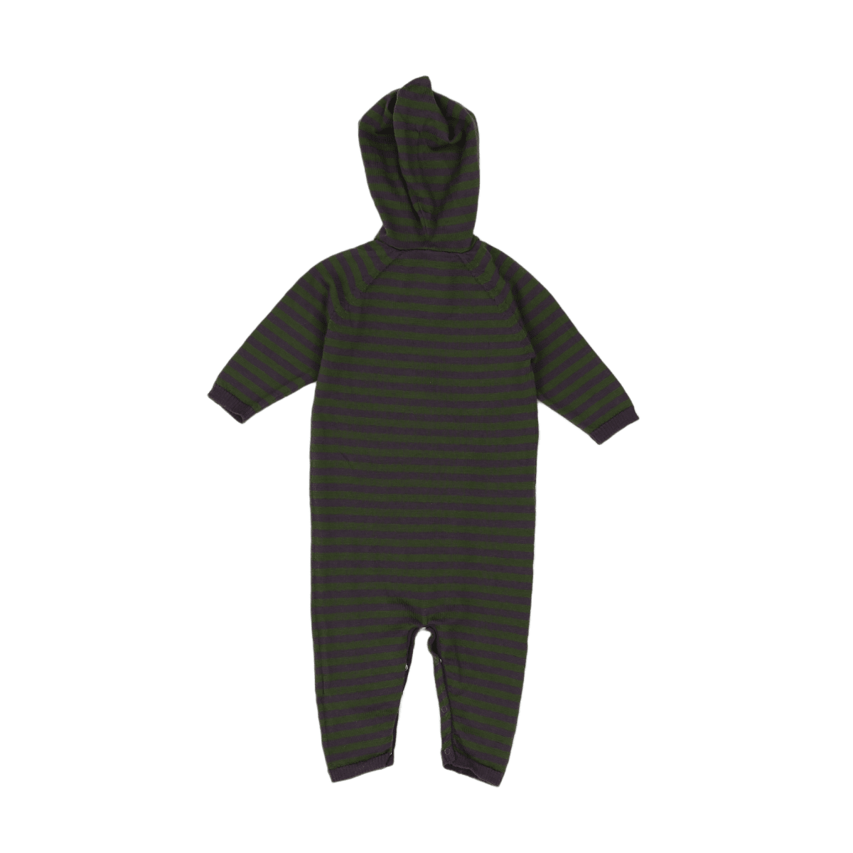BONPOINT - Grün-braun gestreifter Wolloverall mit Kapuze - 6 Monate