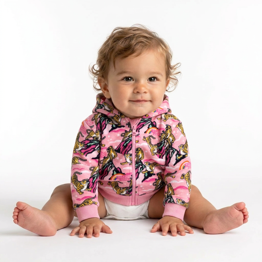KENZO - Pink zip-up sweatshirt with printed stalks - 6 months