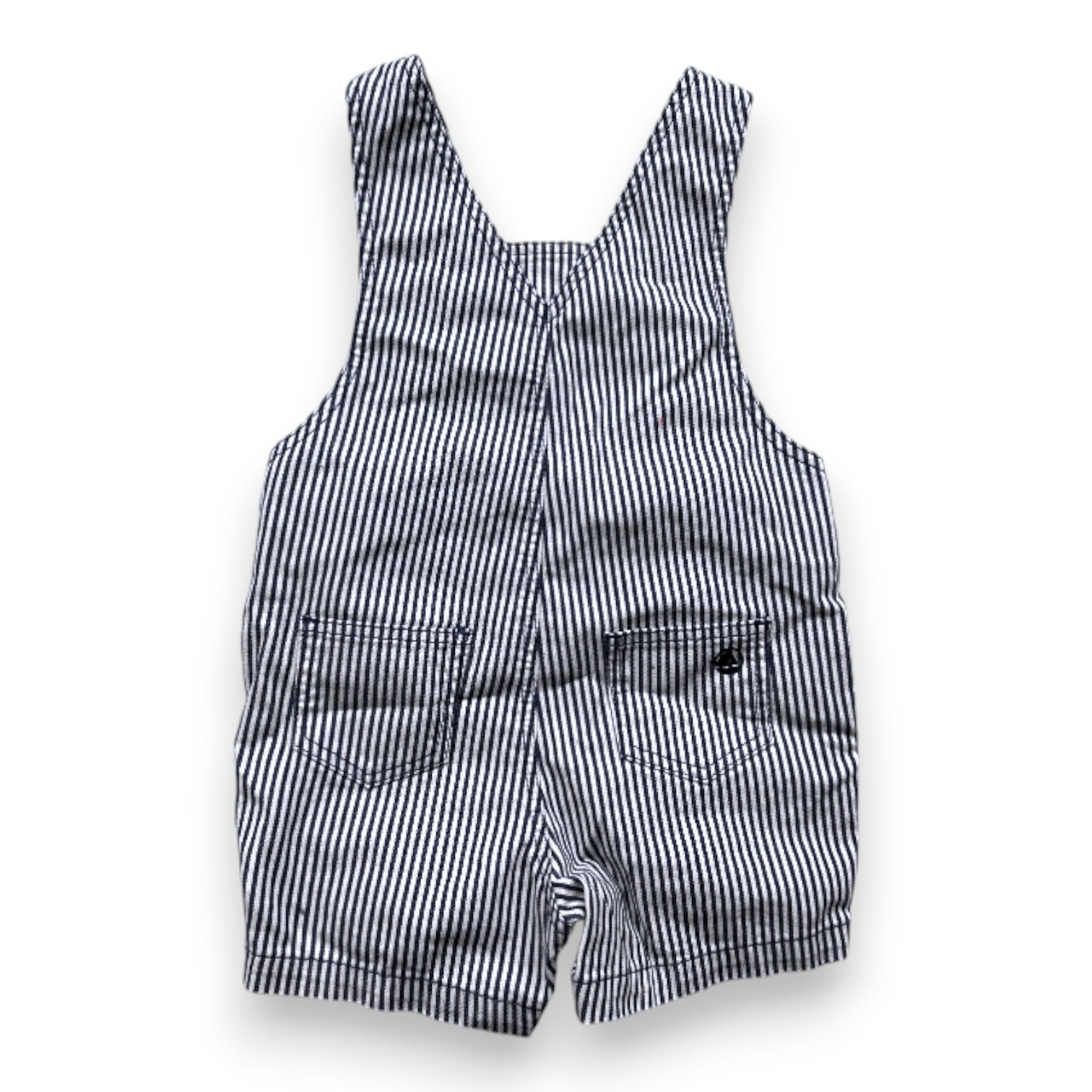 PETIT BATEAU - Blue and white striped overalls - 6 months