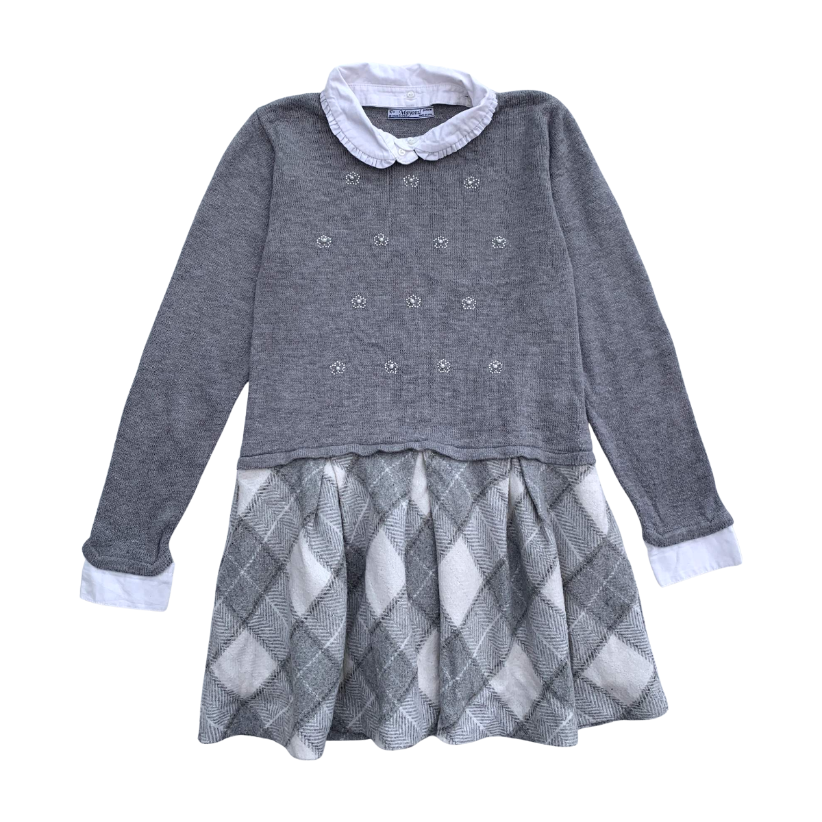 MAYORAL - ROBE - GRIS, BLANC - 9 ANS
