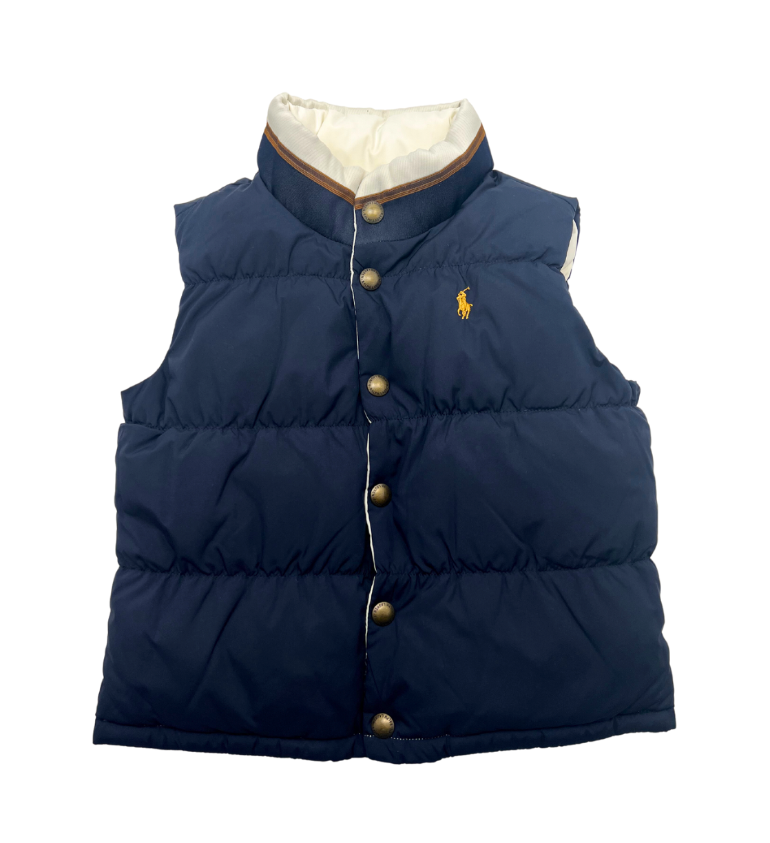 RALPH LAUREN Doudoune sans manches reversible blanche marine 7 ans