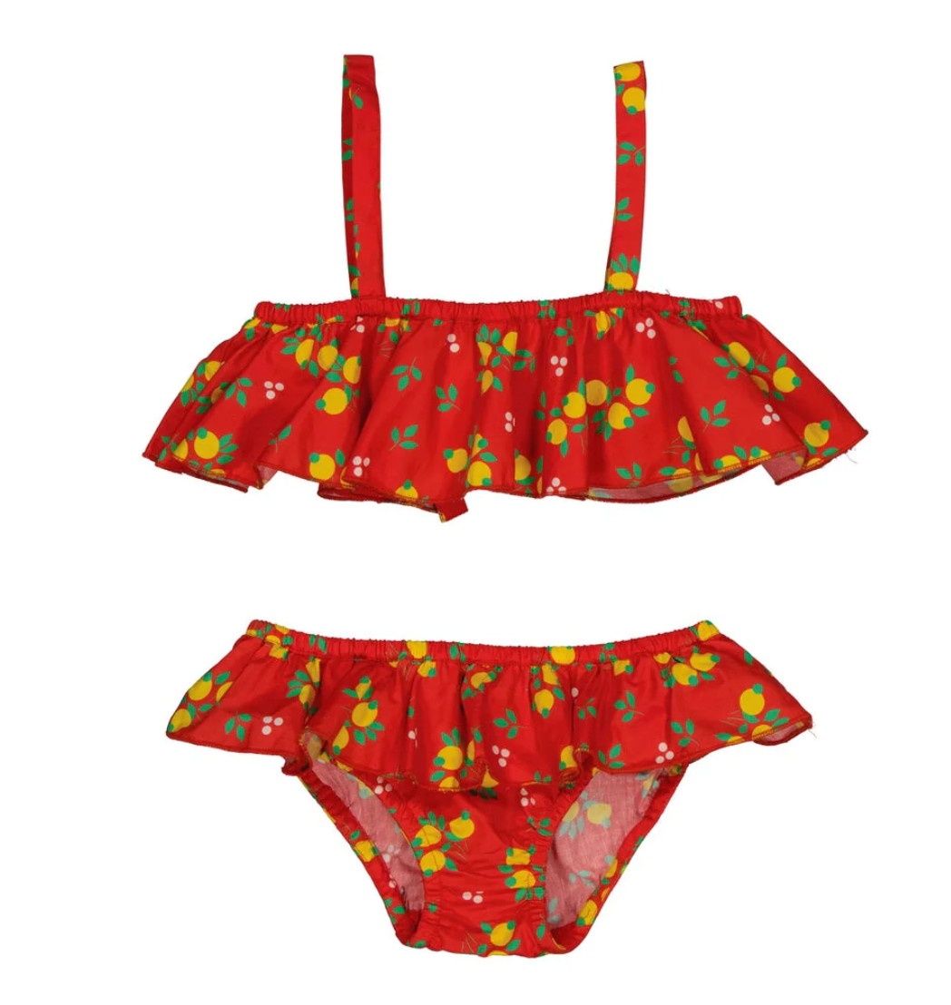 HELLO SIMONE - Maillot de bain bikini rouge avec citrons - 4 ans