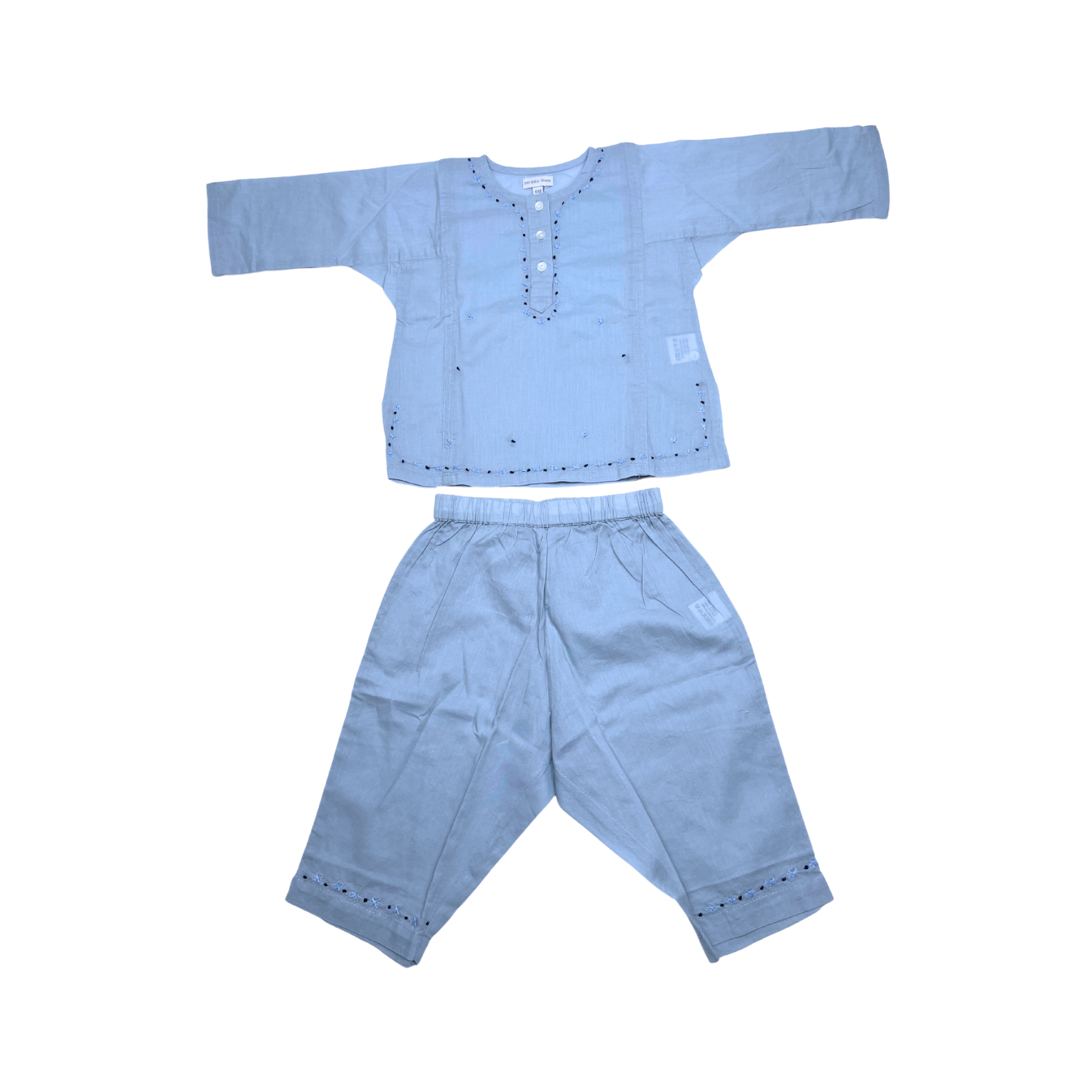 PARADIS BLANC - Ensemble bleu léger avec broderies à la main - 6 mois