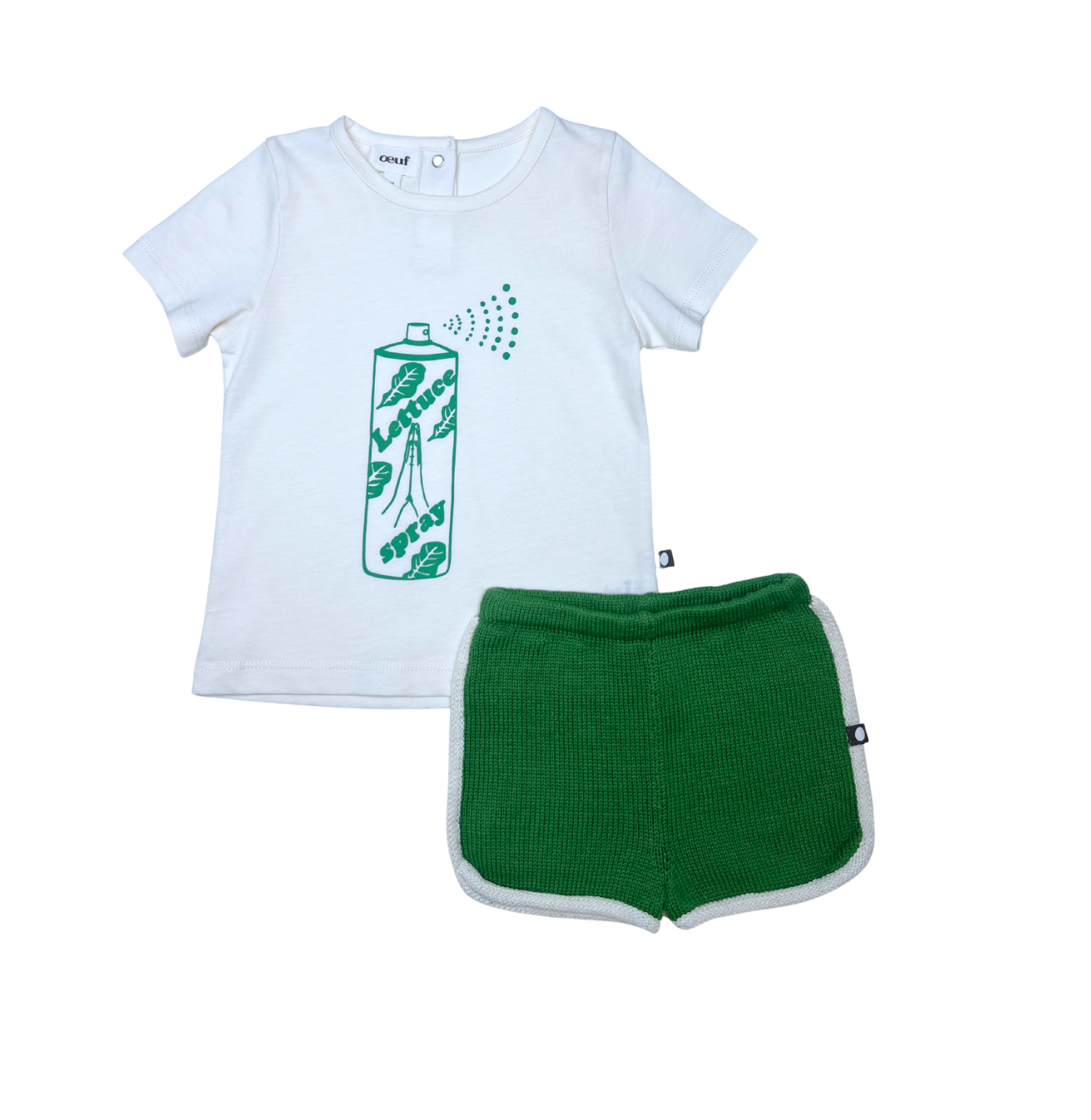 OEUF NYC - Ensemble T-shirt "lettuce spray" & short vert & blanc en maille - 12 mois