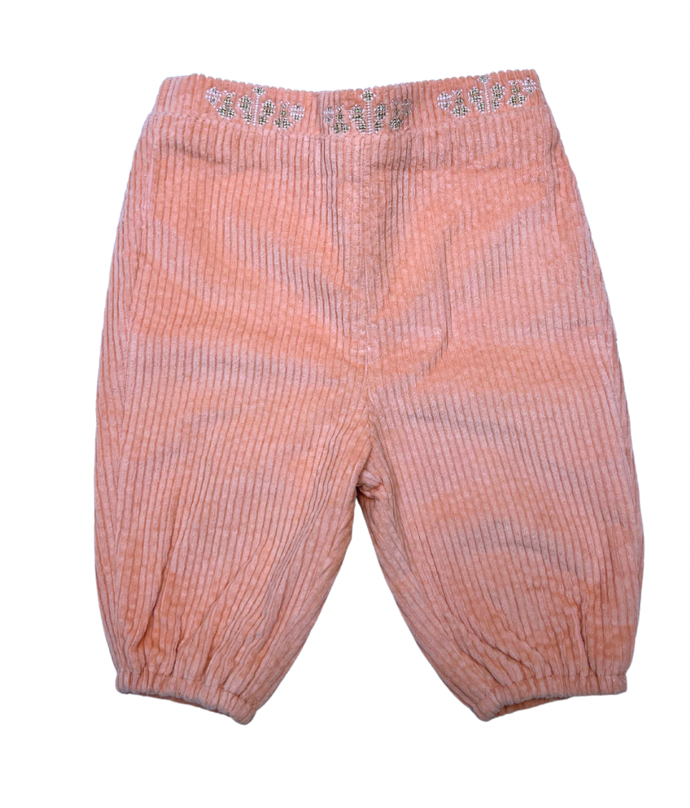 LOUISE MISHA - Pantalon en velours rose avec détails or sur la taille - 6 mois