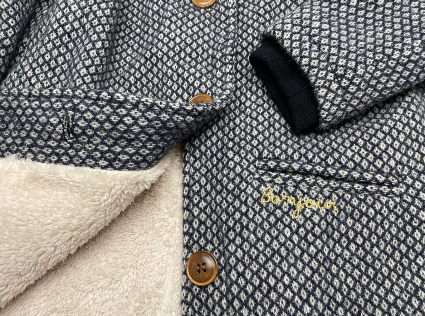 EMILE ET IDA - Manteau en laine bleu marine et beige - 8 ans