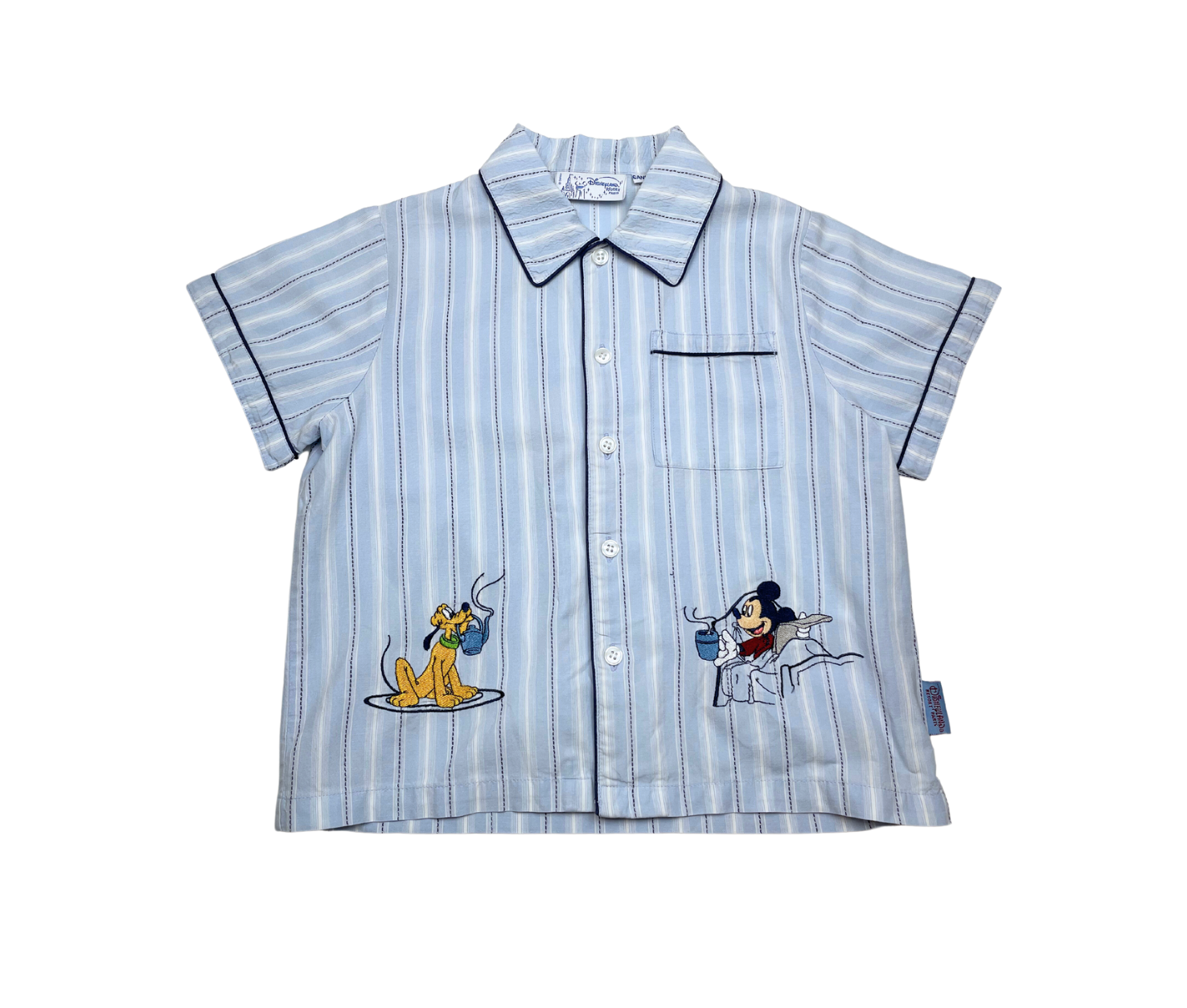 VINTAGE - Chemise bleue à rayures Mickey et Pluto - 6 ans