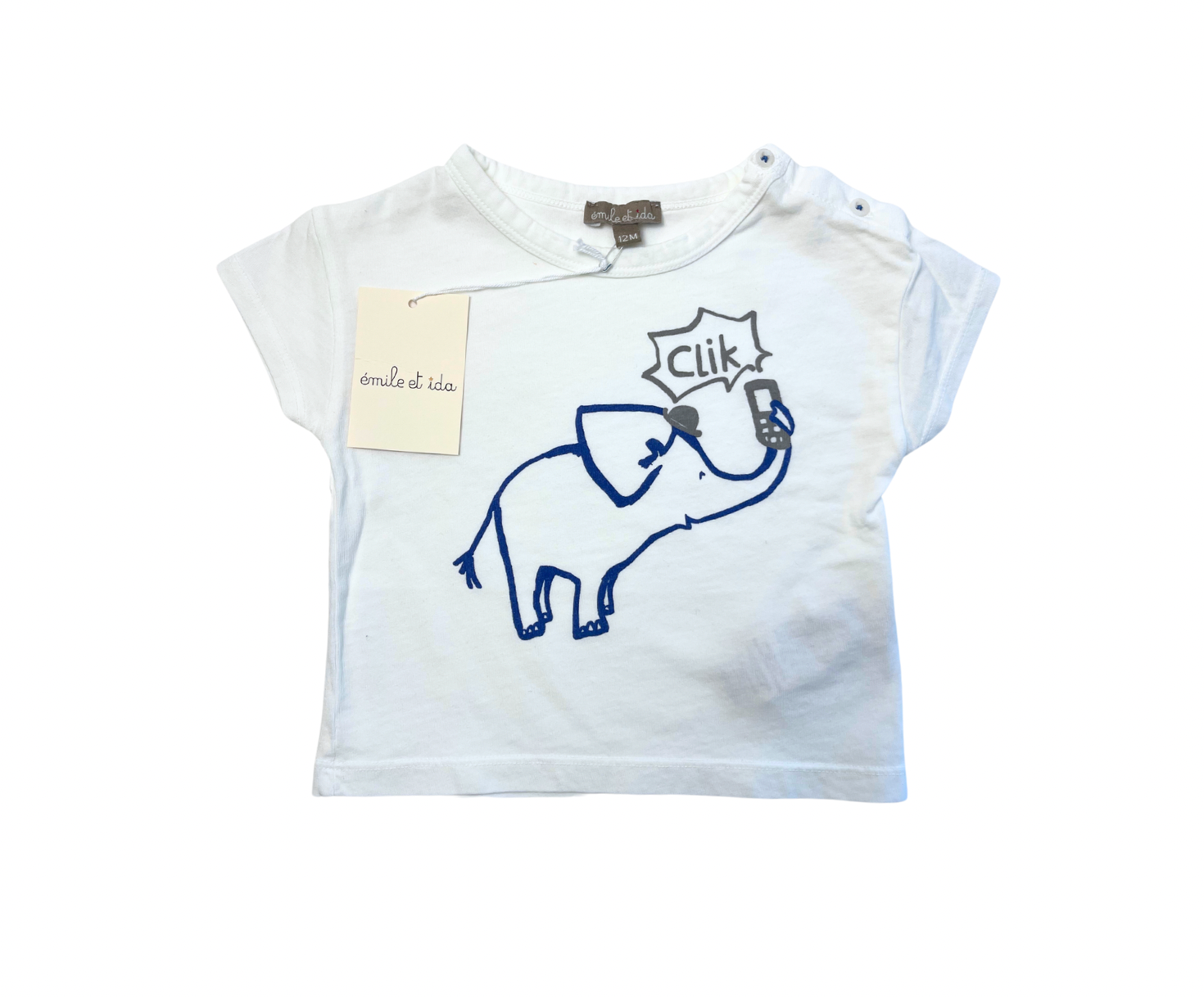 EMILE ET IDA - T-shirt blanc motif éléphant - 12 mois