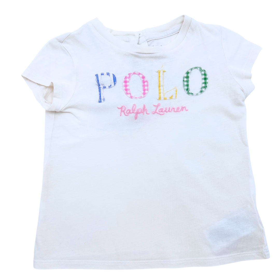 RALPH LAUREN - T-shirt blanc "Polo" vichy - 18 mois