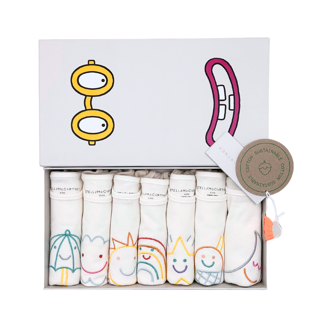 STELLA MCCARTNEY – Set mit 7 weißen Bodys (neu) – 12 Monate