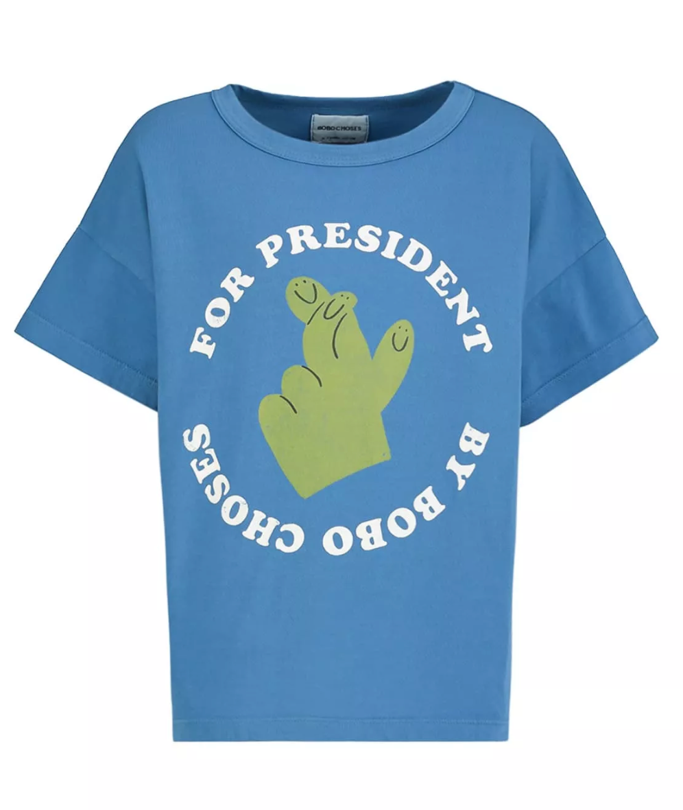 BOBO CHOSE S- T-shirt bleu "For president" - 8/9 ans