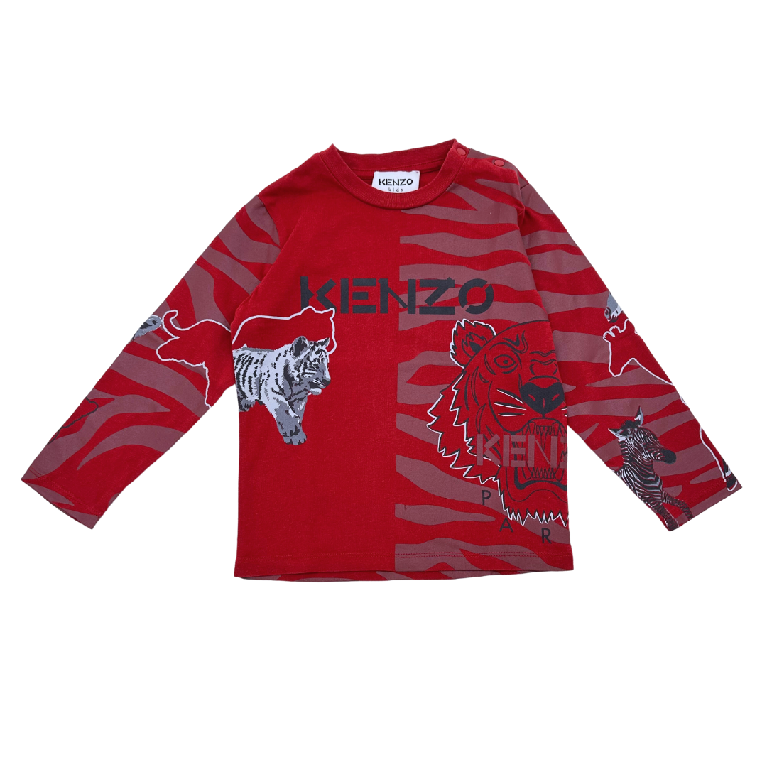 KENZO - T-shirt à manches longues rouge à motifs - 3 ans