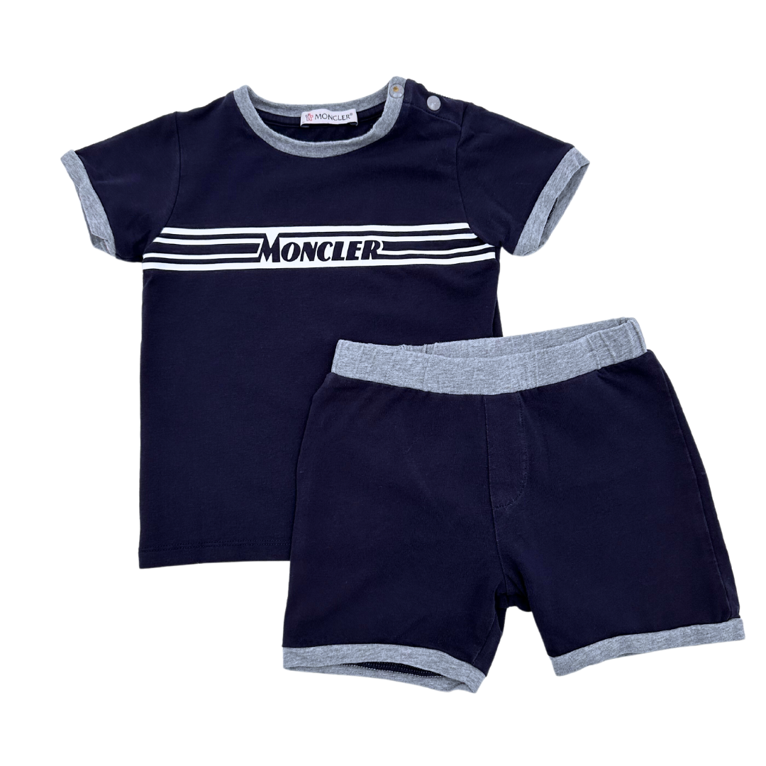 MONCLER - Ensemble short et t-shirt bleu marine - 12/18 mois