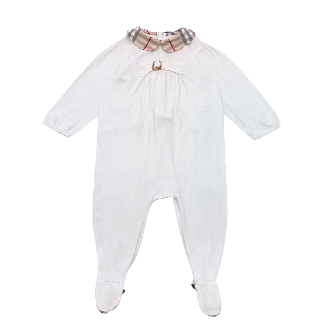 BURBERRY - Pyjama blanc et col avec motif check burberry - 9 mois