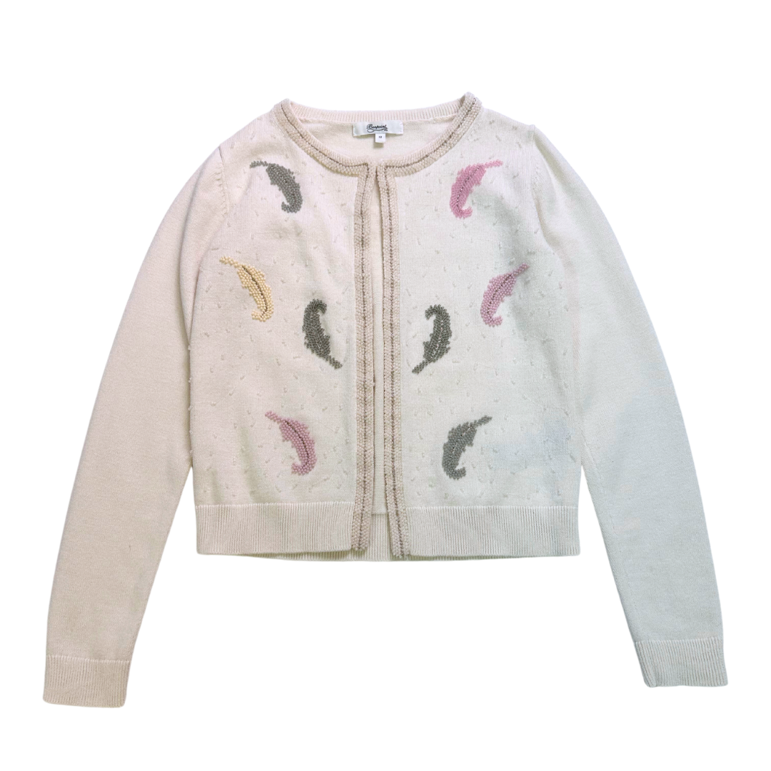 BONPOINT - Ecru cardigan decorated with pearls - 12 years