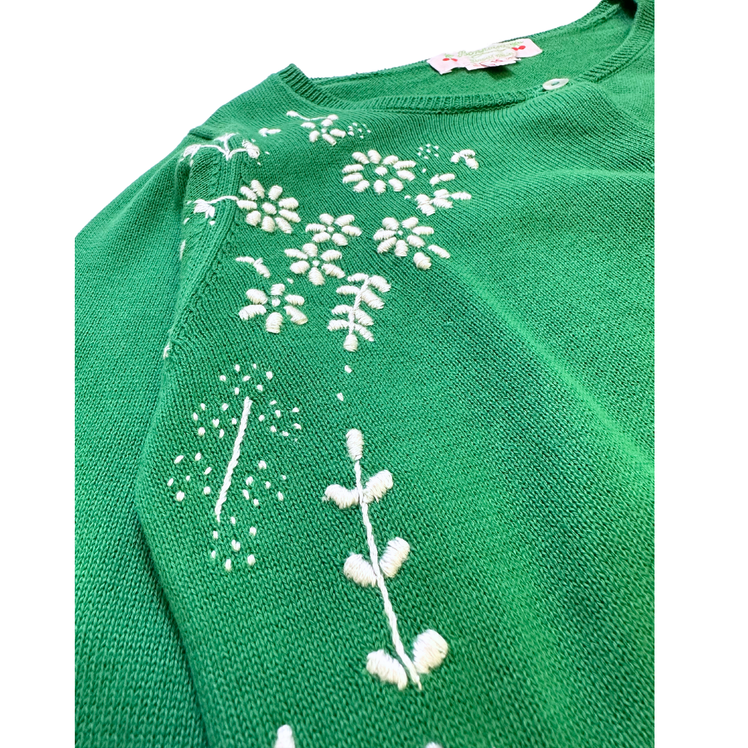 BONPOINT - Cardigan vert en coton brodé - 10 ans
