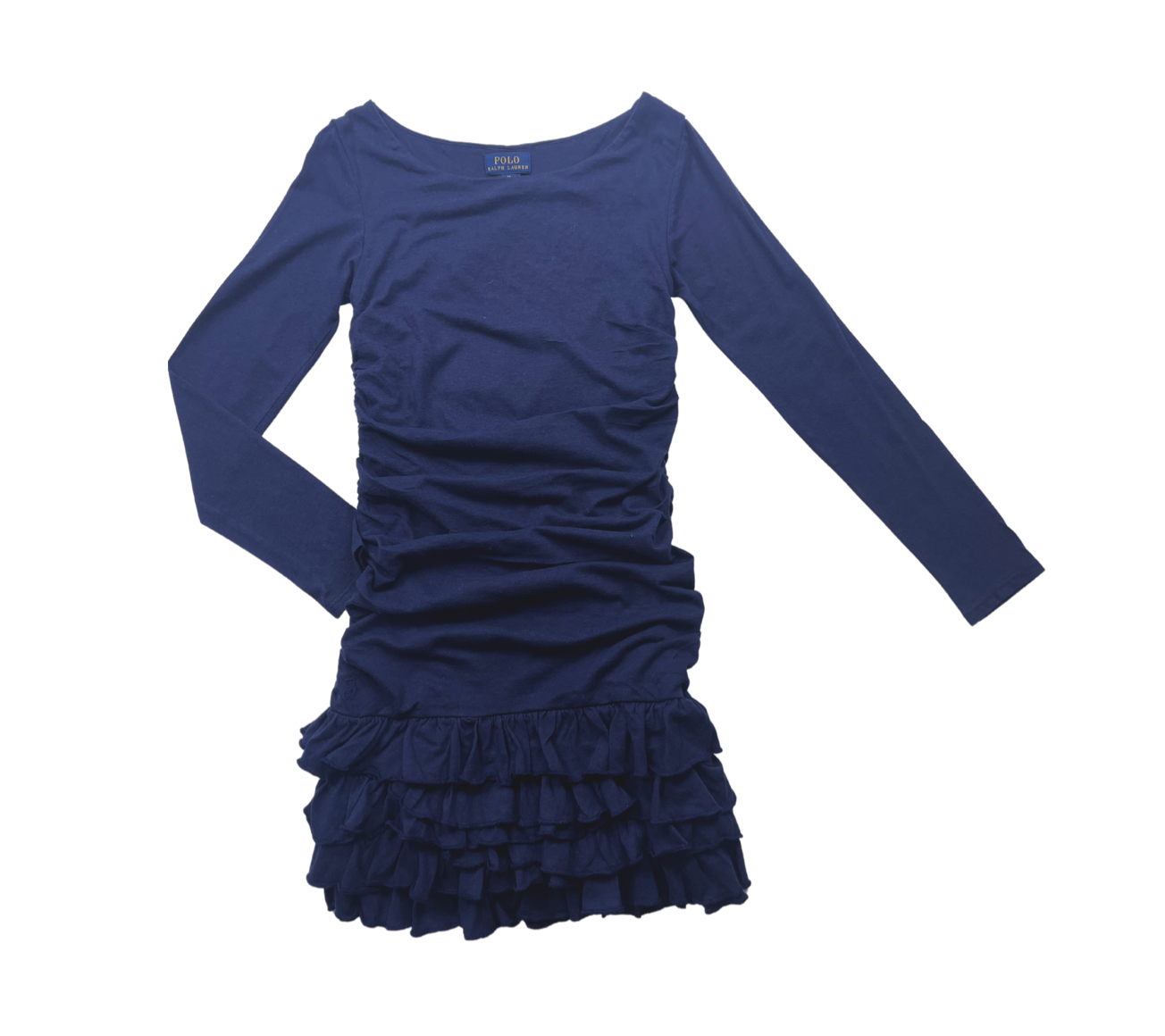 RALPH LAUREN - Robe bleu marine plissée manches longues - 8/10 ans