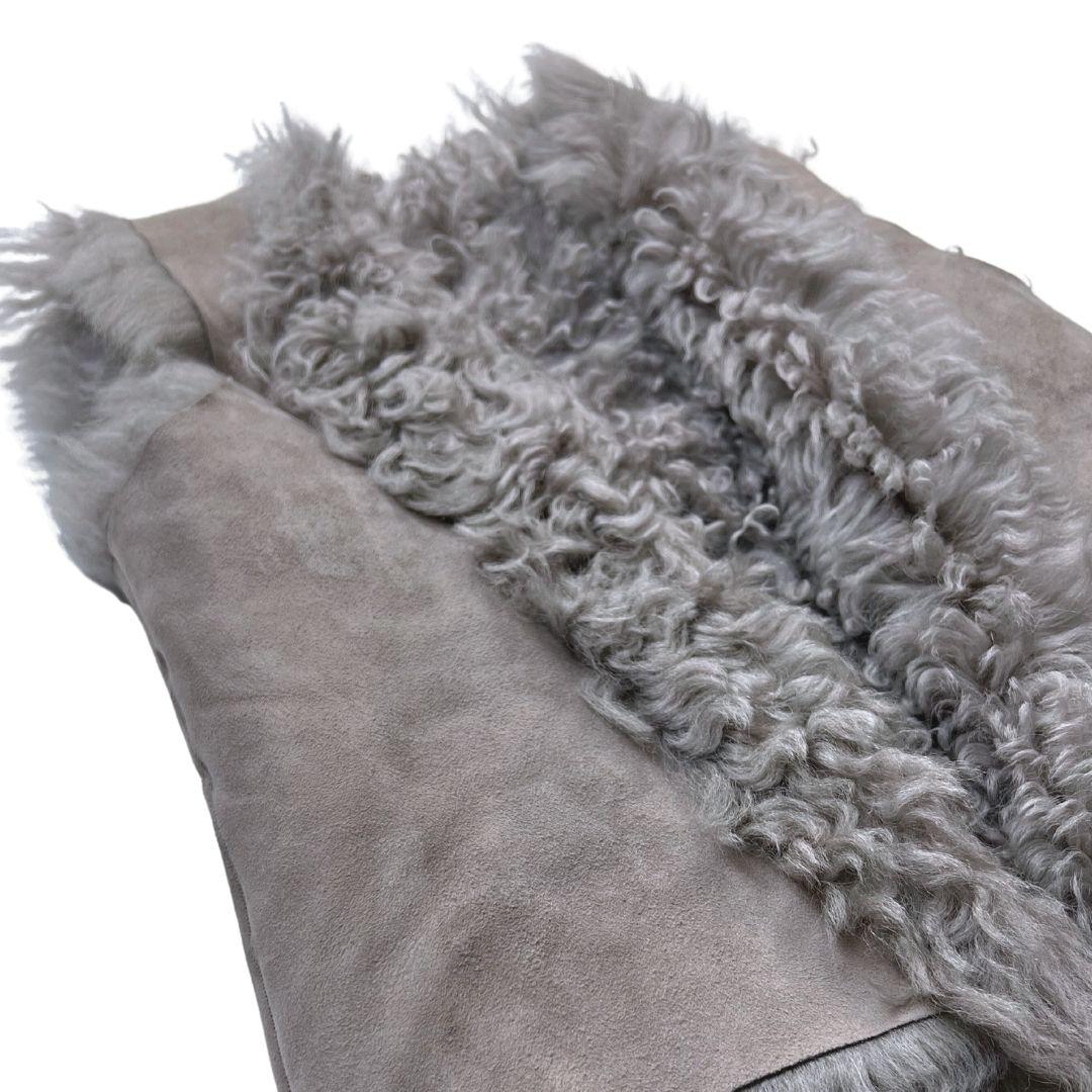 BONPOINT - Sleeveless jacket in grey fur-lined suede - 10/12 years