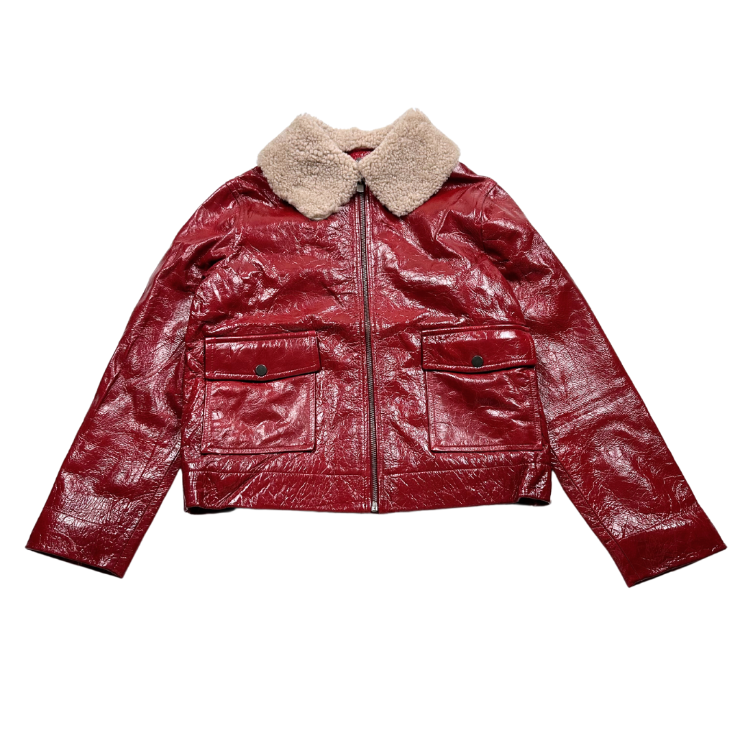 BONPOINT - Manteau rouge et col en fourrure - 12 ans