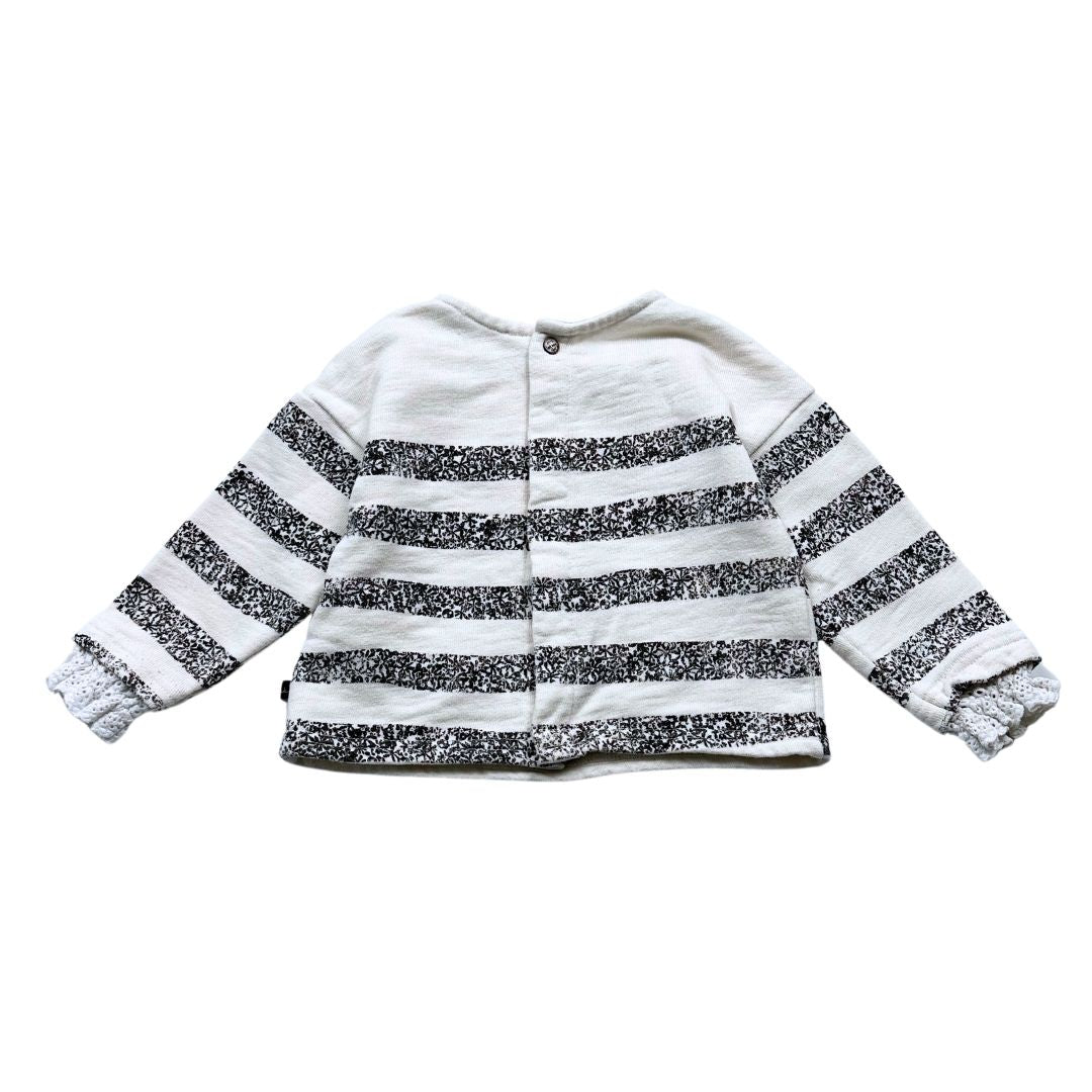 IKKS - Weiß gestreiftes Baumwoll-Sweatshirt „Long Live Freedom“ mit Knöpfen auf der Rückseite - 12 Monate