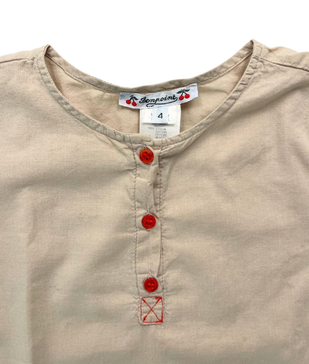 BONPOINT - Chemise beige en coton col Mao - 4 ans