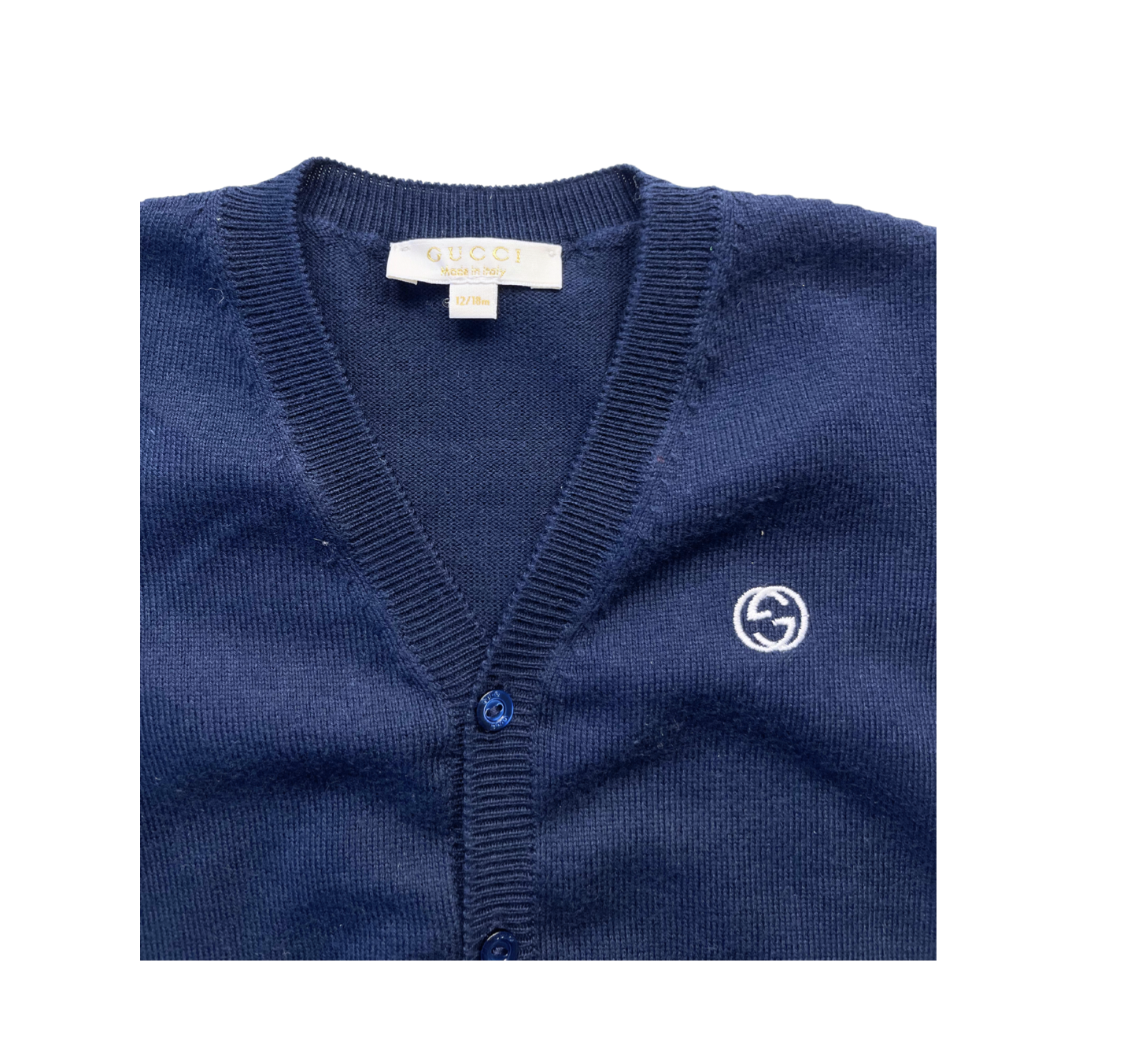 GUCCI - Cardigan bleu marine en coton - 12/18 mois