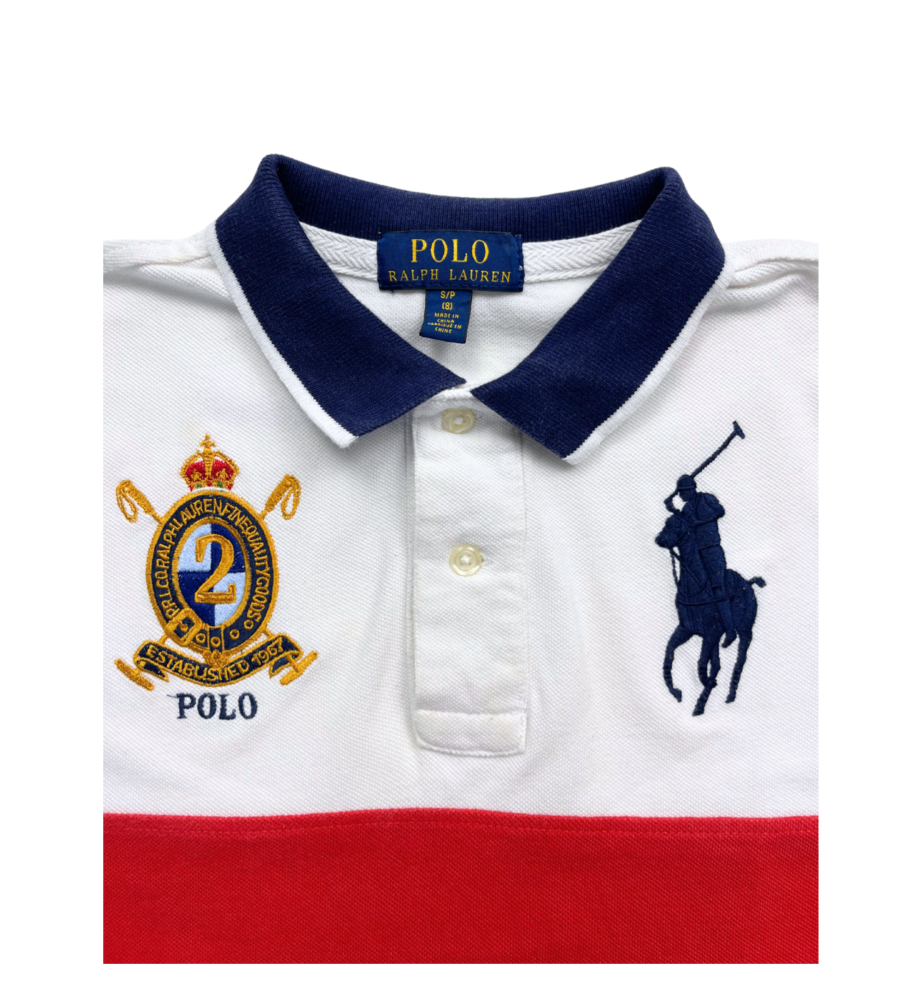 RALPH LAUREN - Polo bleu blanc et rouge - 8 ans