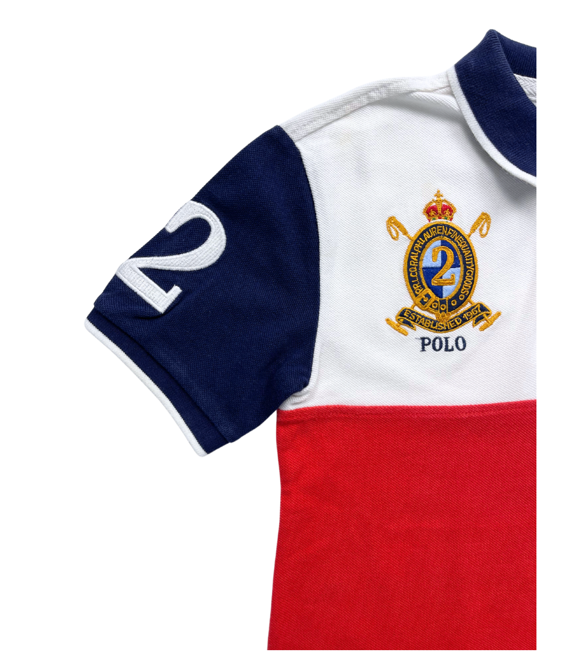 RALPH LAUREN - Blaues, weißes und rotes Poloshirt - 8 Jahre